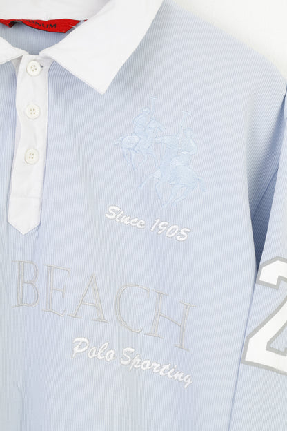 Signum Hommes L Polo Bleu Coton Polo À Manches Longues Sportif Palm Beach Col Bas Haut