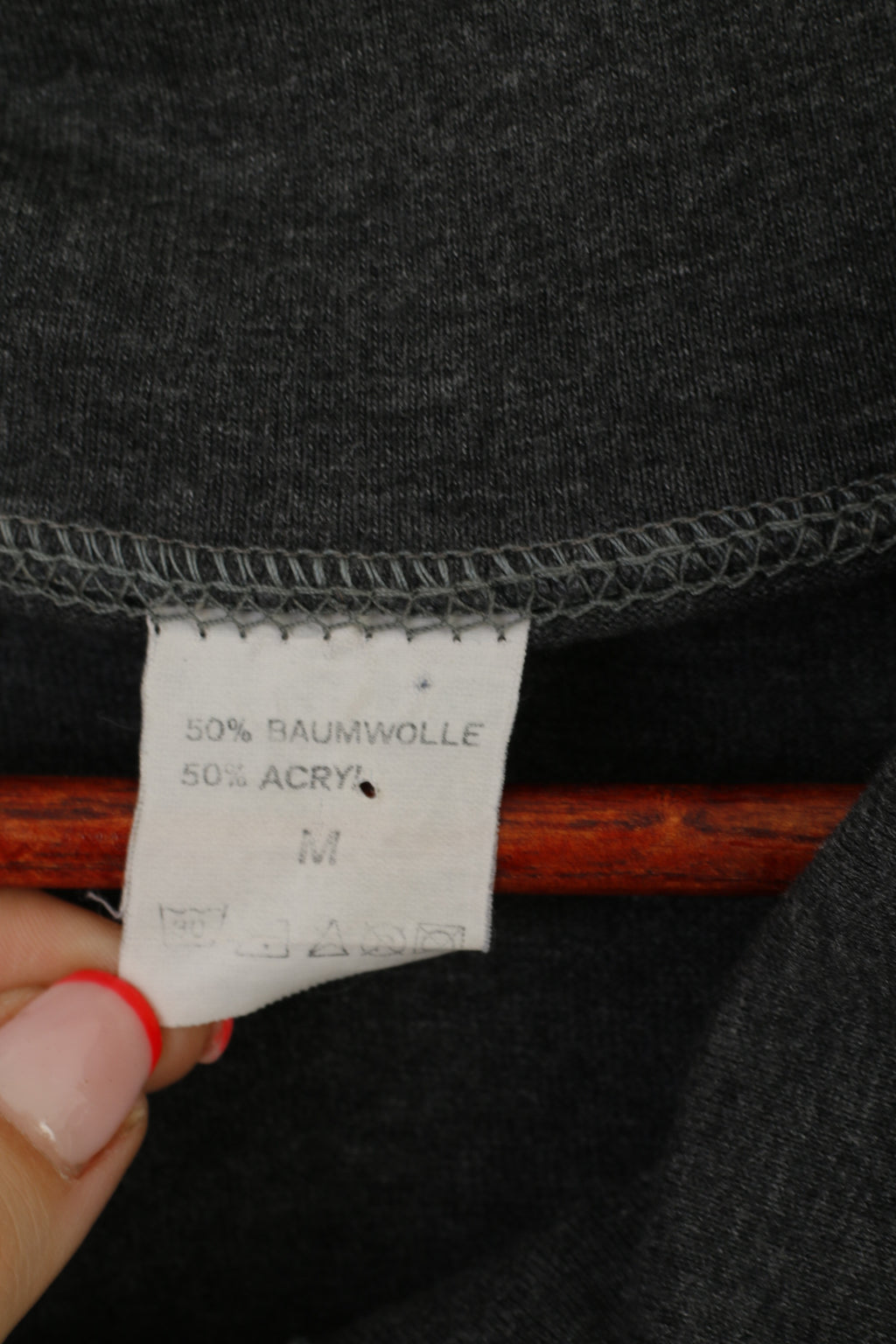 Vintage Women M Polo Shirt Gray Cotton Long Buttoned Embroidered Long Sleeve Top