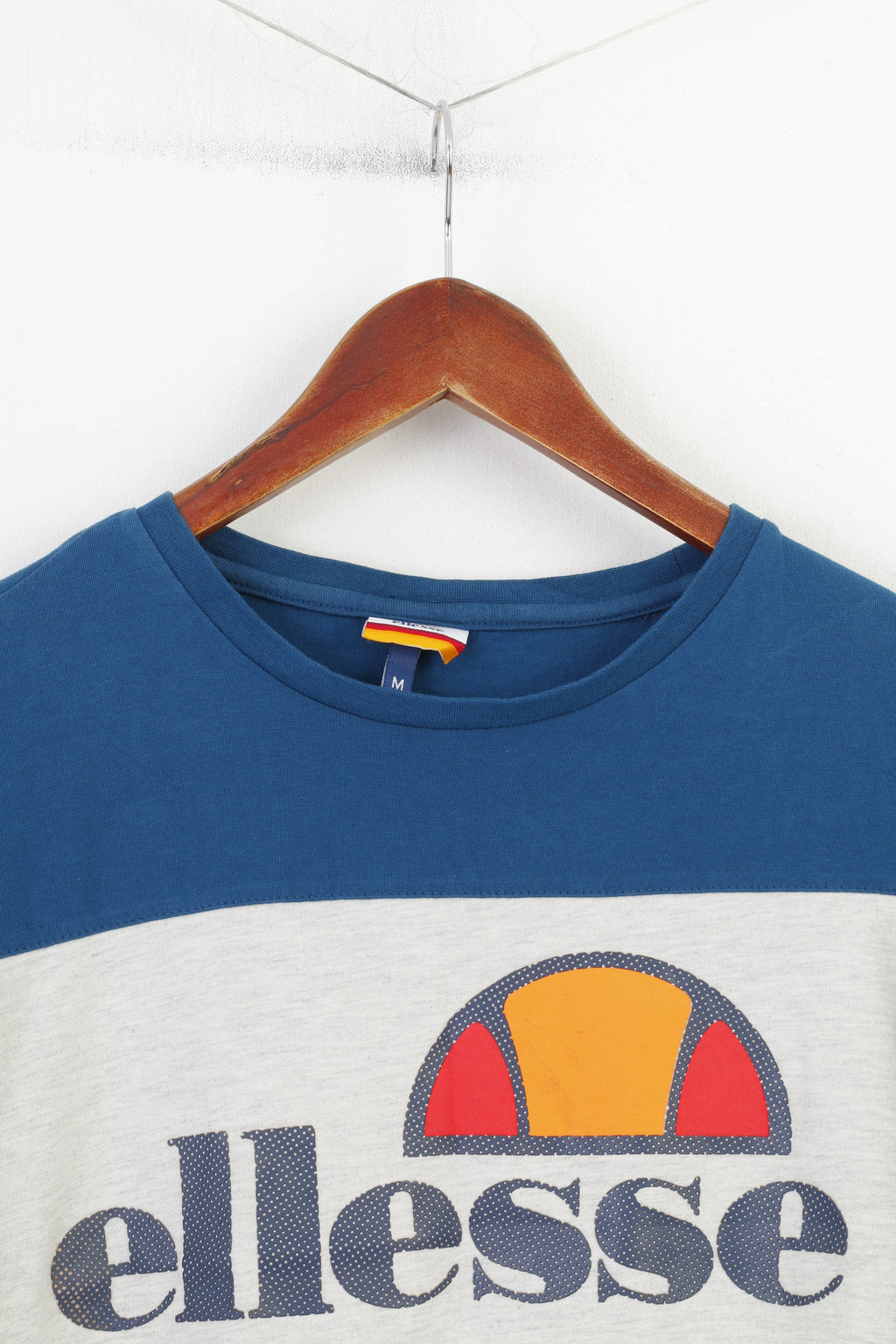 Ellesse T-shirt da uomo M Top sportivo con logo grande in cotone grigio girocollo 