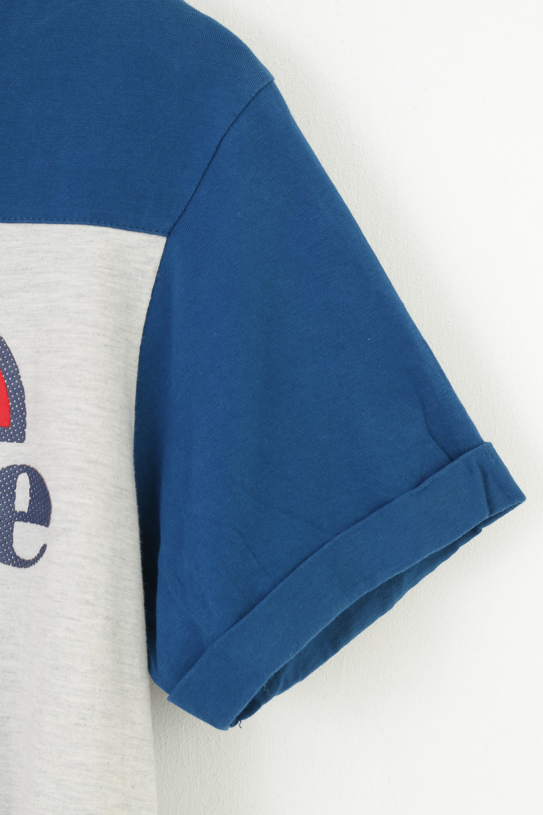 Ellesse Men M T-Shirt Big Logo Cotton Grey Crew Neck Sportswear  Top