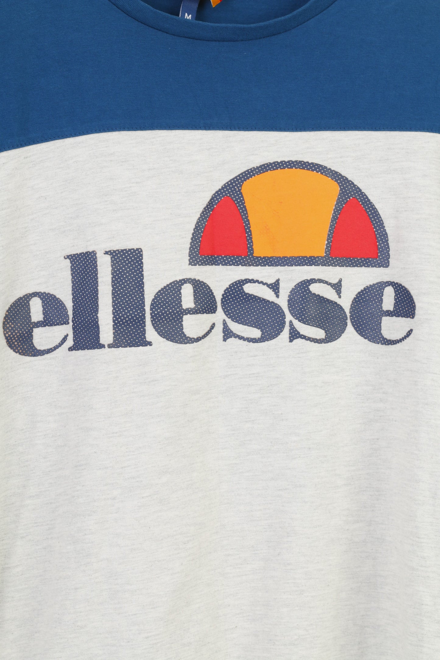 Ellesse Men M T-Shirt Big Logo Cotton Grey Crew Neck Sportswear Top 