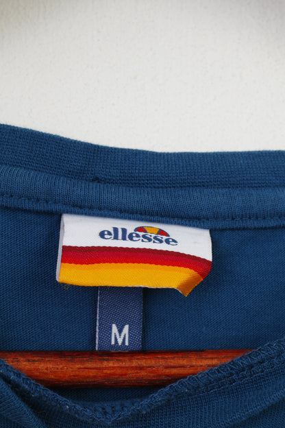 Ellesse Men M T-Shirt Big Logo Cotton Grey Crew Neck Sportswear Top 