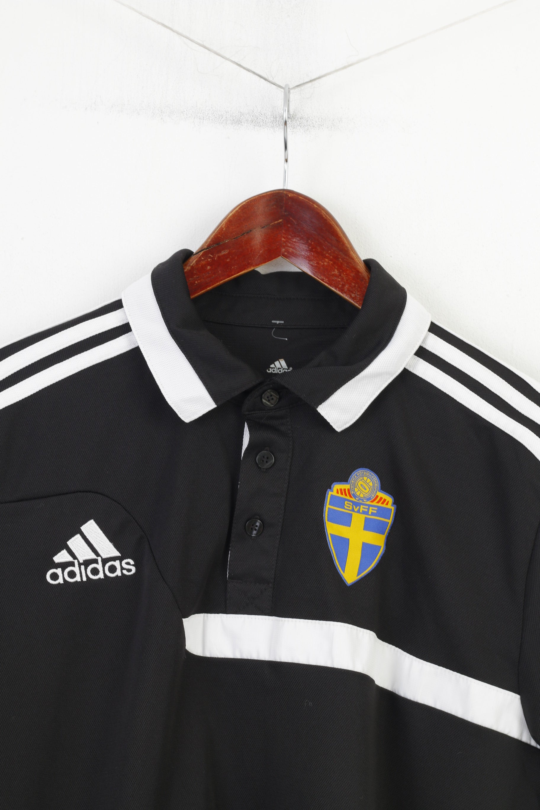 Adidas Men M Polo Shirt Football Club Climalite Black Collar Bottoms 3 Stripes Vintage Training Sportswear Top