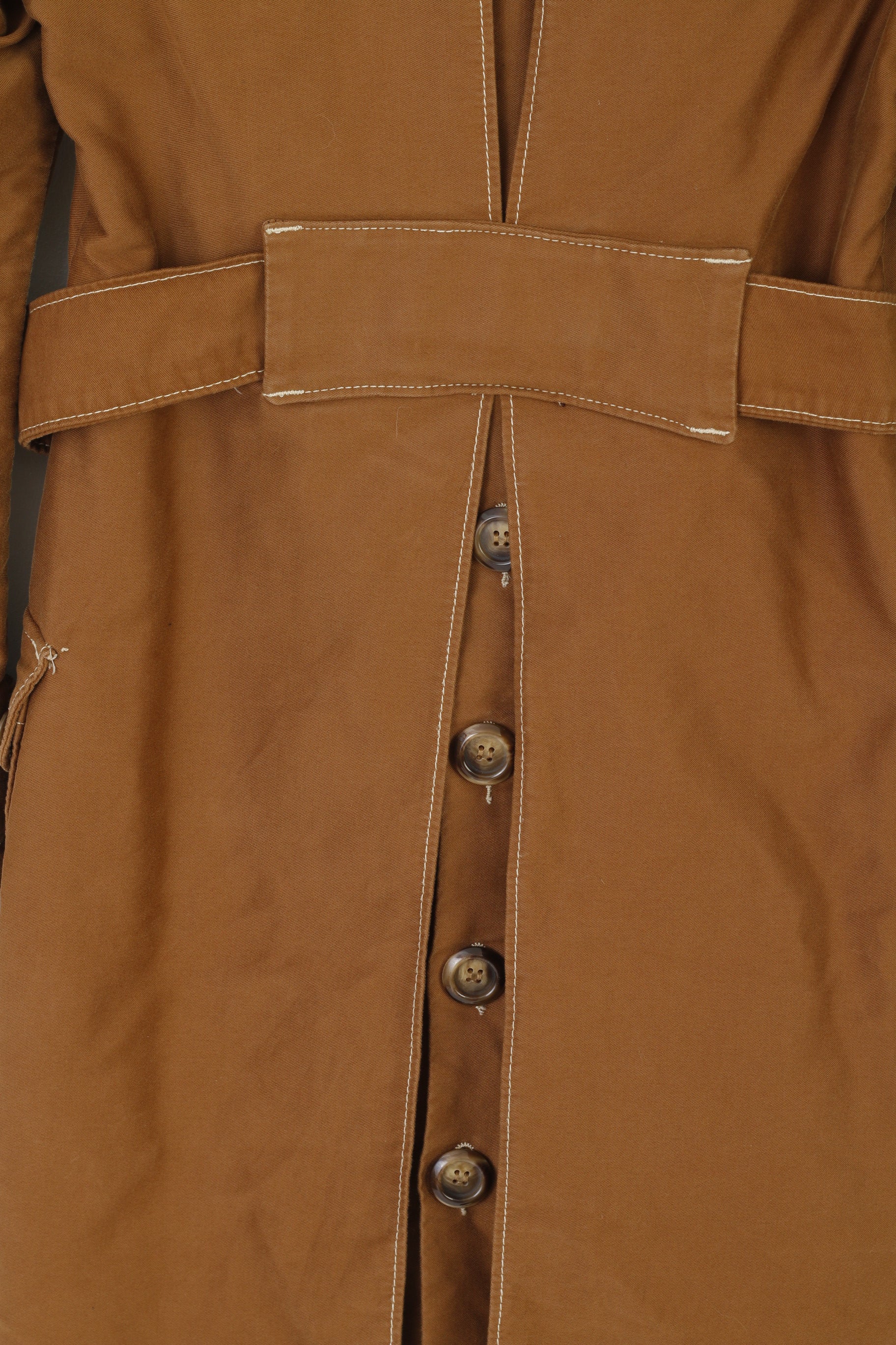 Nolita North Little Italy Women 42 S Coat Brown Cotton Trench Belted Multi Pocket Top