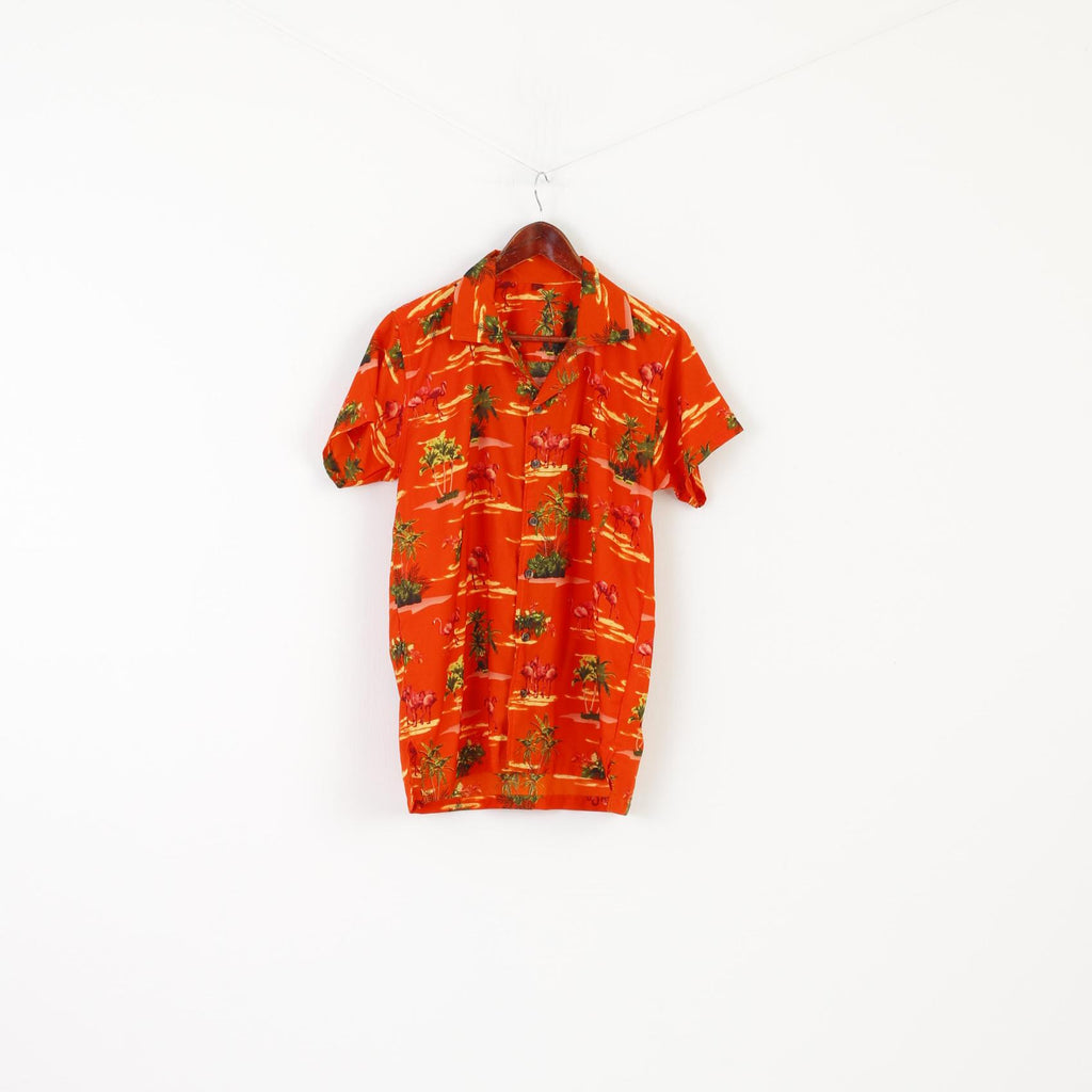 Vintage Men S Casual Shirt Orange Shiny Pocket Palms Printed Summer Top
