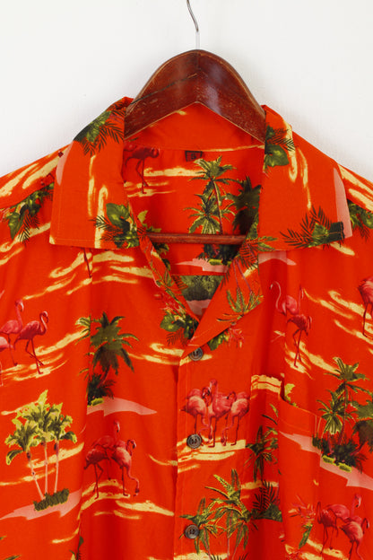 Camicia casual da uomo vintage Top estivo stampato con palme tascabili arancioni lucide
