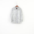 Hucke Berlin Women 16 XL Lightweight Jacket Silver Shiny Full Zipper Patches Vintage Snap Bottoms Pockets Top