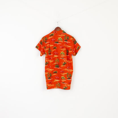 Vintage Men S Casual Shirt Orange Shiny Pocket Palms Printed Summer Top