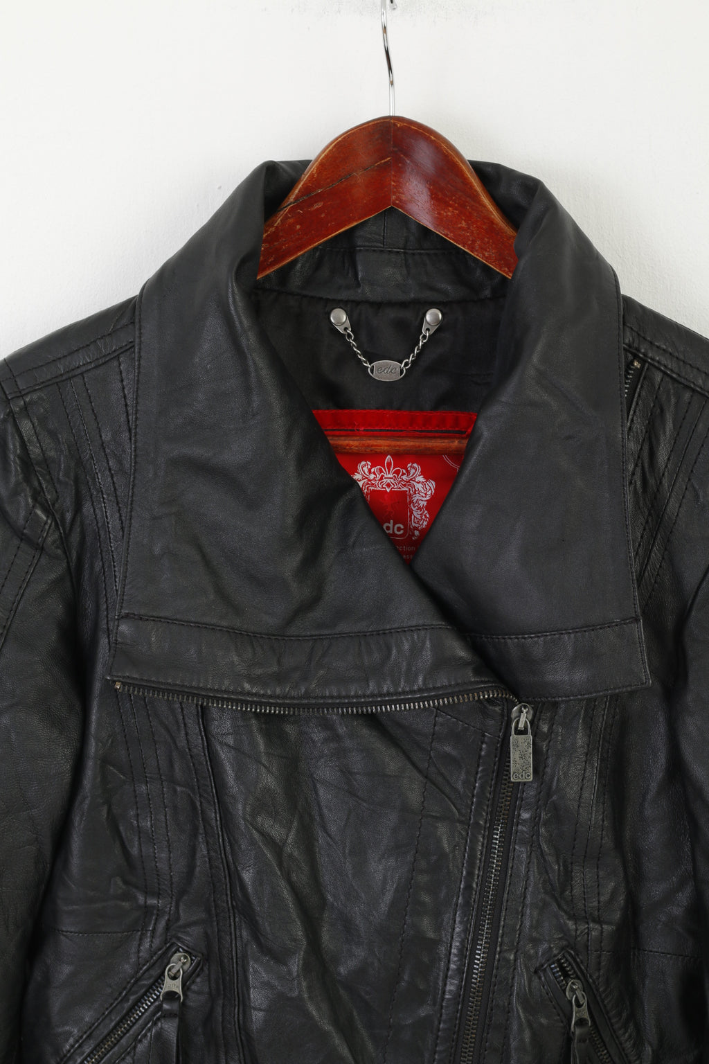 EDC Veste Femme En Cuir De Mouton Noir Motard Doux Conçu Ramons Zip Up Top