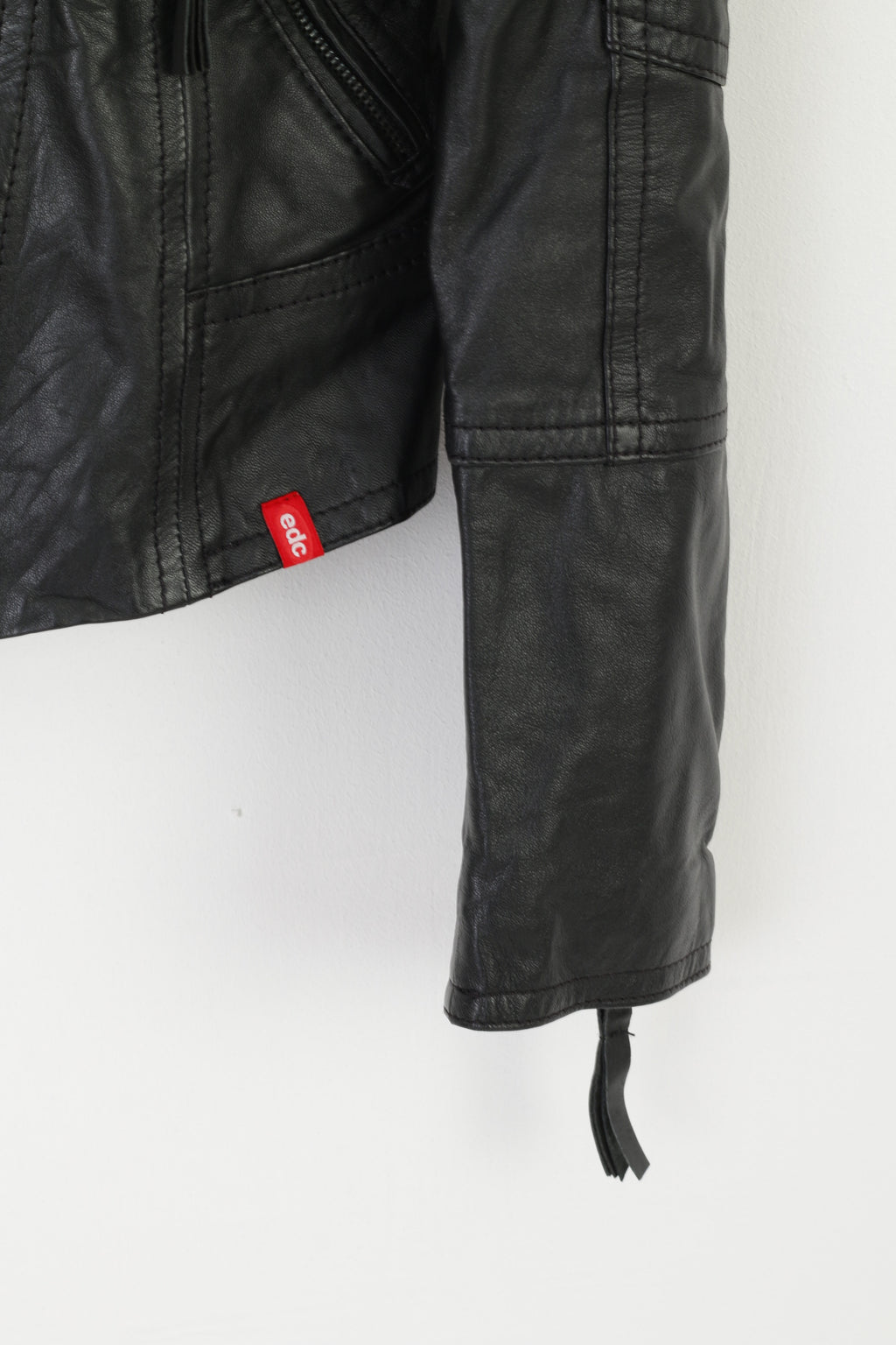 EDC Veste Femme En Cuir De Mouton Noir Motard Doux Conçu Ramons Zip Up Top