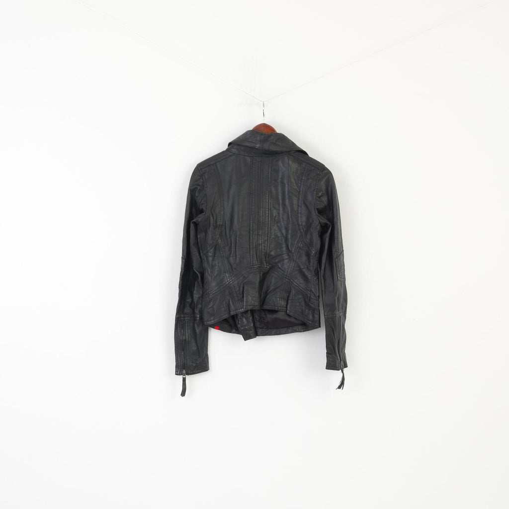 EDC Veste Femme En Cuir De Mouton Noir Motard Doux Conçu Ramons Zip Up Top