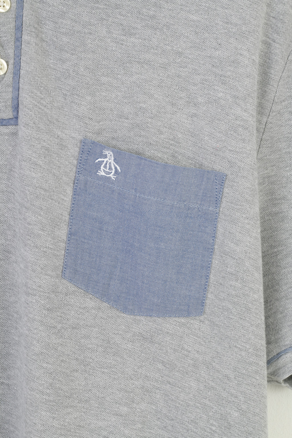 Original Penguin Men XXL Polo Shirt Grey Cotton Heritage Slim Fit Collar Bottoms Vintage  Top