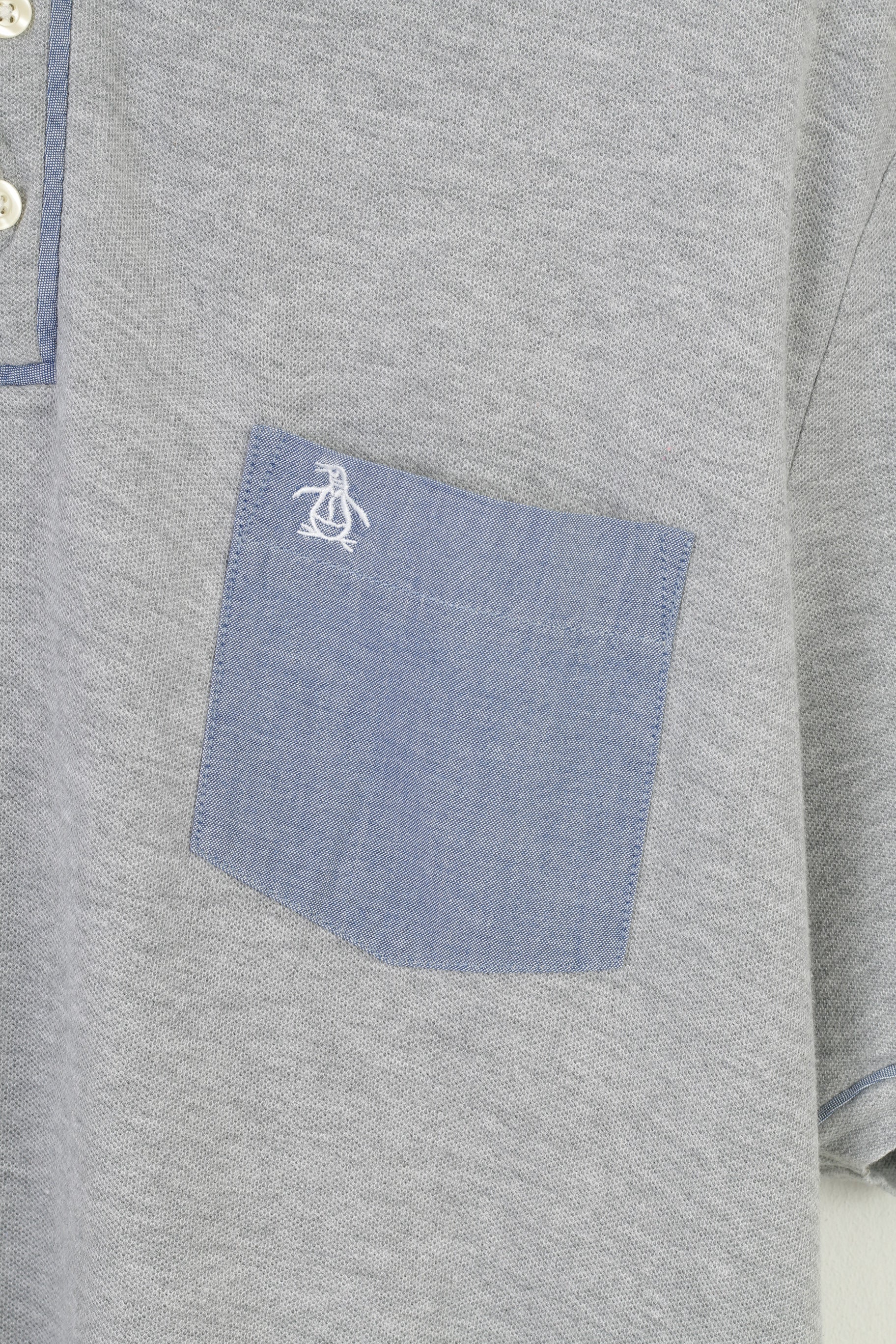 Original Penguin Men XXL Polo Shirt Grey Cotton Heritage Slim Fit Collar Bottoms Vintage  Top