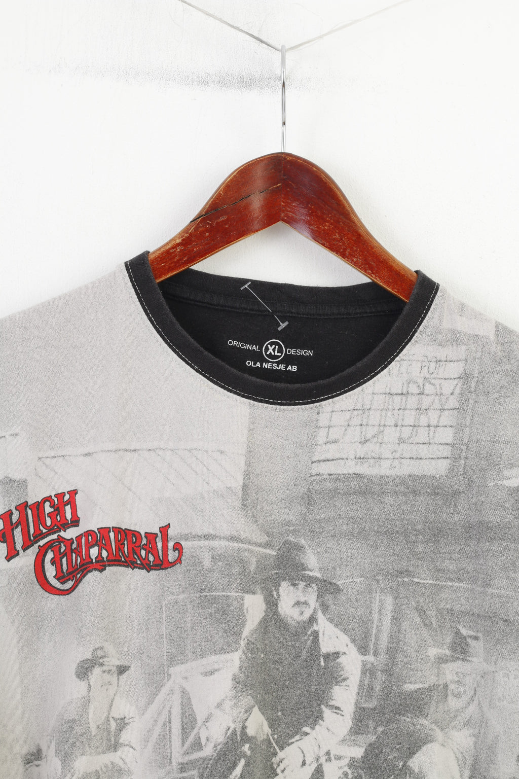 Original Design Men XL T-Shirt Graphic High Chaparral Cotton Ola Nesje Ab  Sweden Crew Neck  Black Top