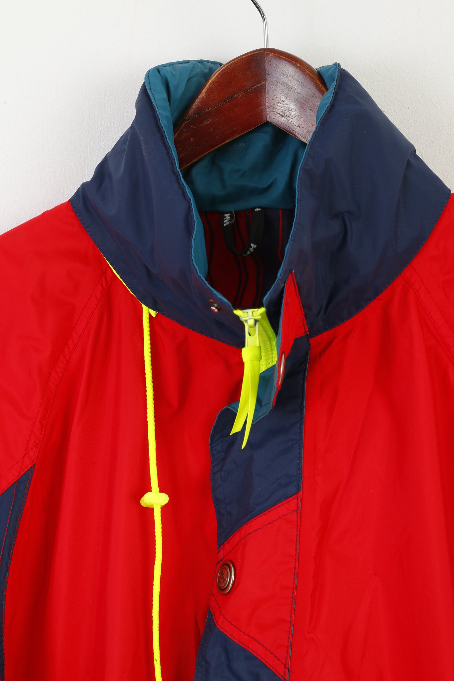 Helly Hansen Giacca da uomo M in nylon rosso impermeabile vintage con cappuccio nascosto