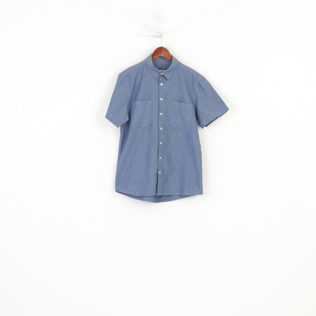 Etirel Campus Sportswear Men M Casual Shirt Blue  Cotton Short Sleeve Pockets Classic Vintage Top