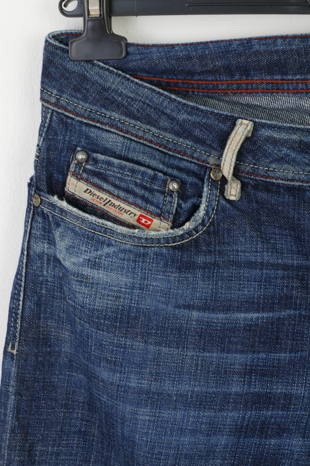 Diesel Industry Pantalon en jean 32 pour homme en denim de coton bleu marine fabriqué en Italie Pantalon droit