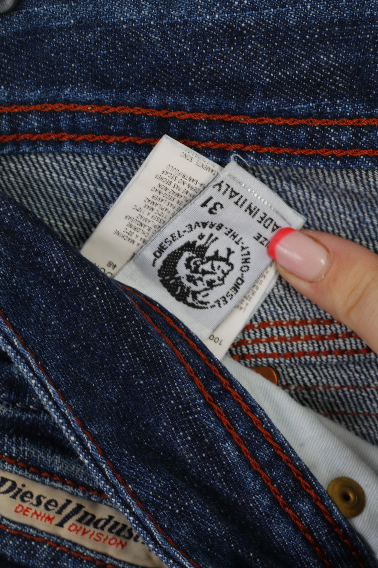 Diesel Industry Pantalon en jean 32 pour homme en denim de coton bleu marine fabriqué en Italie Pantalon droit
