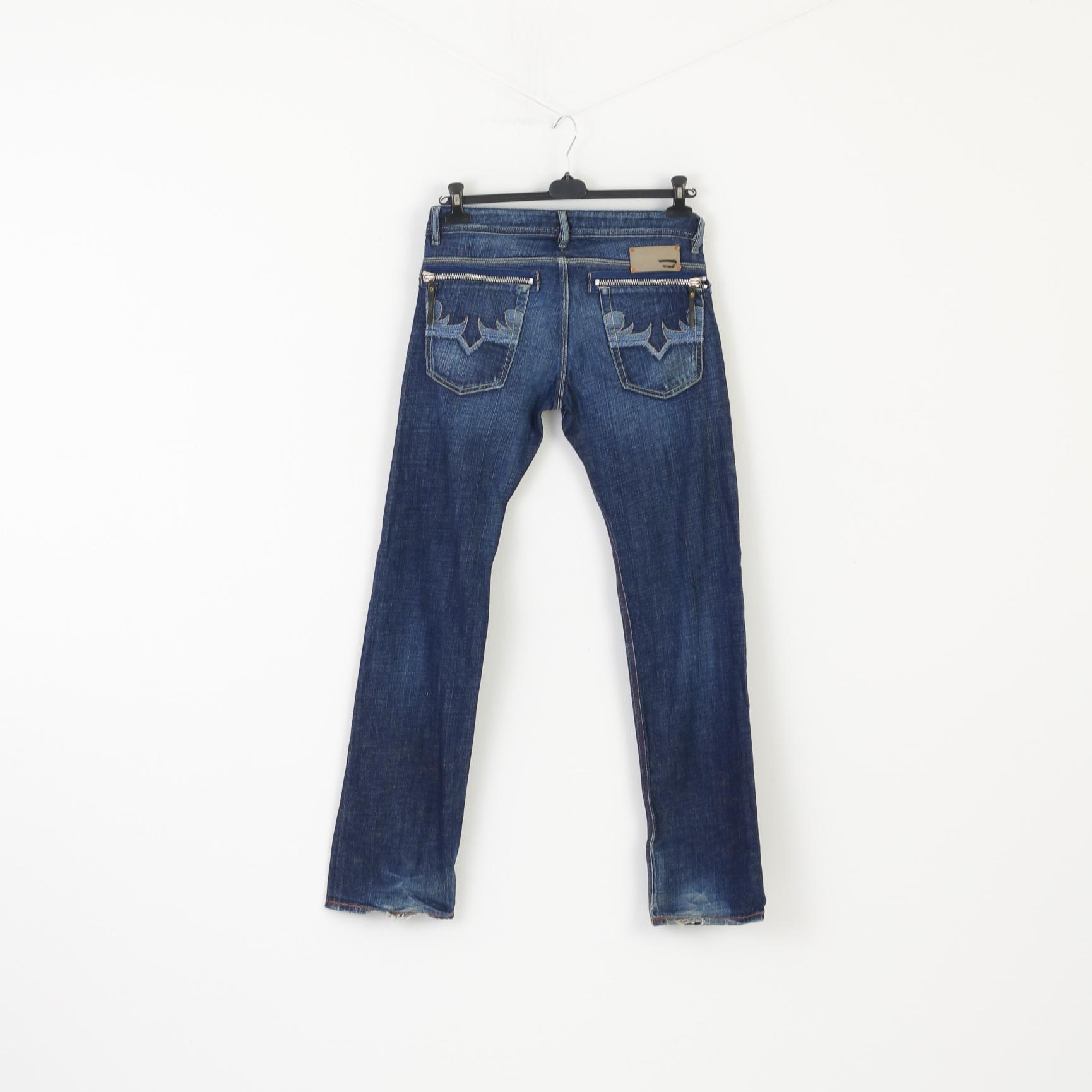 Diesel Industry Pantalon en jean 32 pour homme en denim de coton bleu marine fabriqué en Italie Pantalon droit