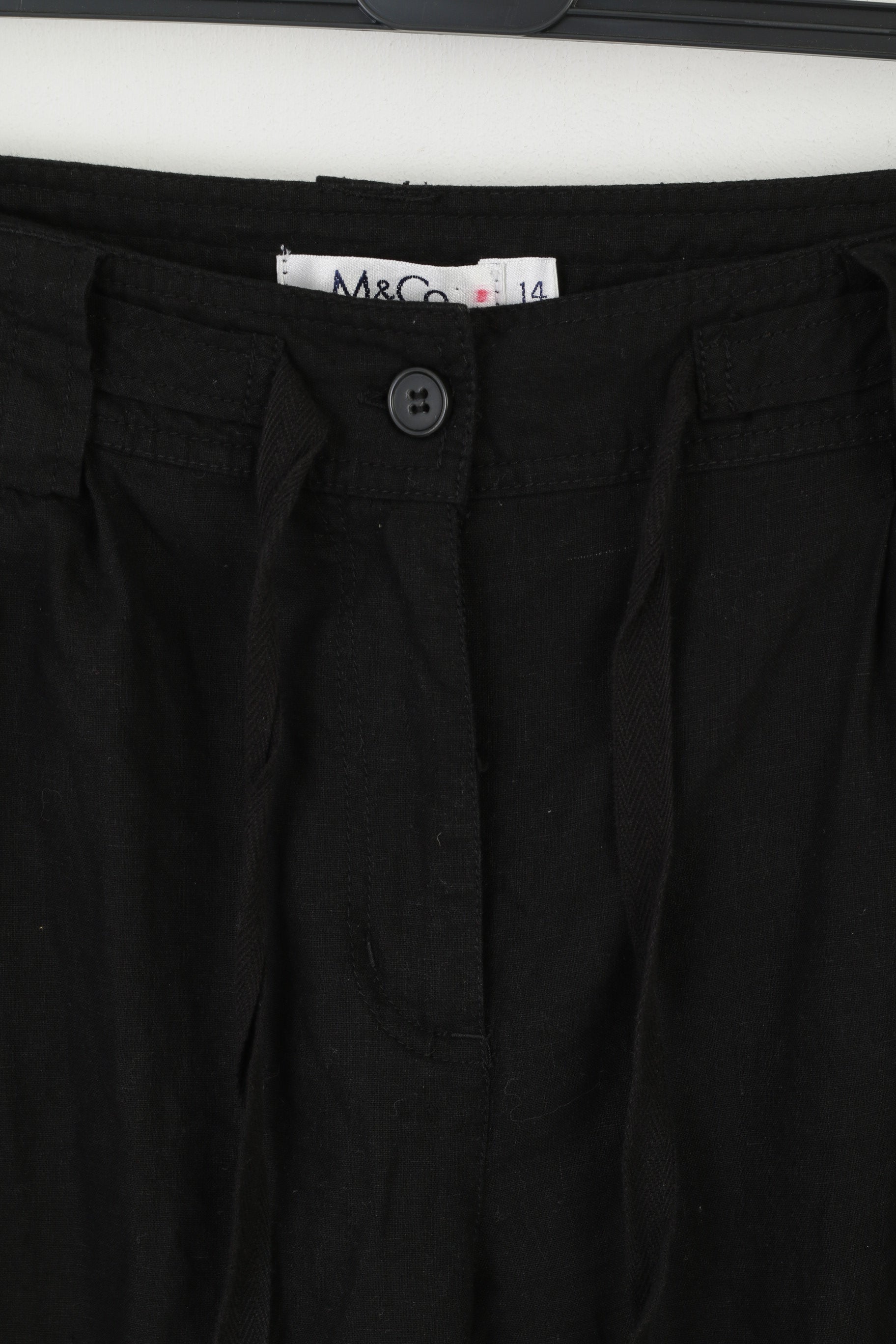 M&Co Women 14 Trousers Black Linen Viscose Blend Summer Wide Leg Coulottes