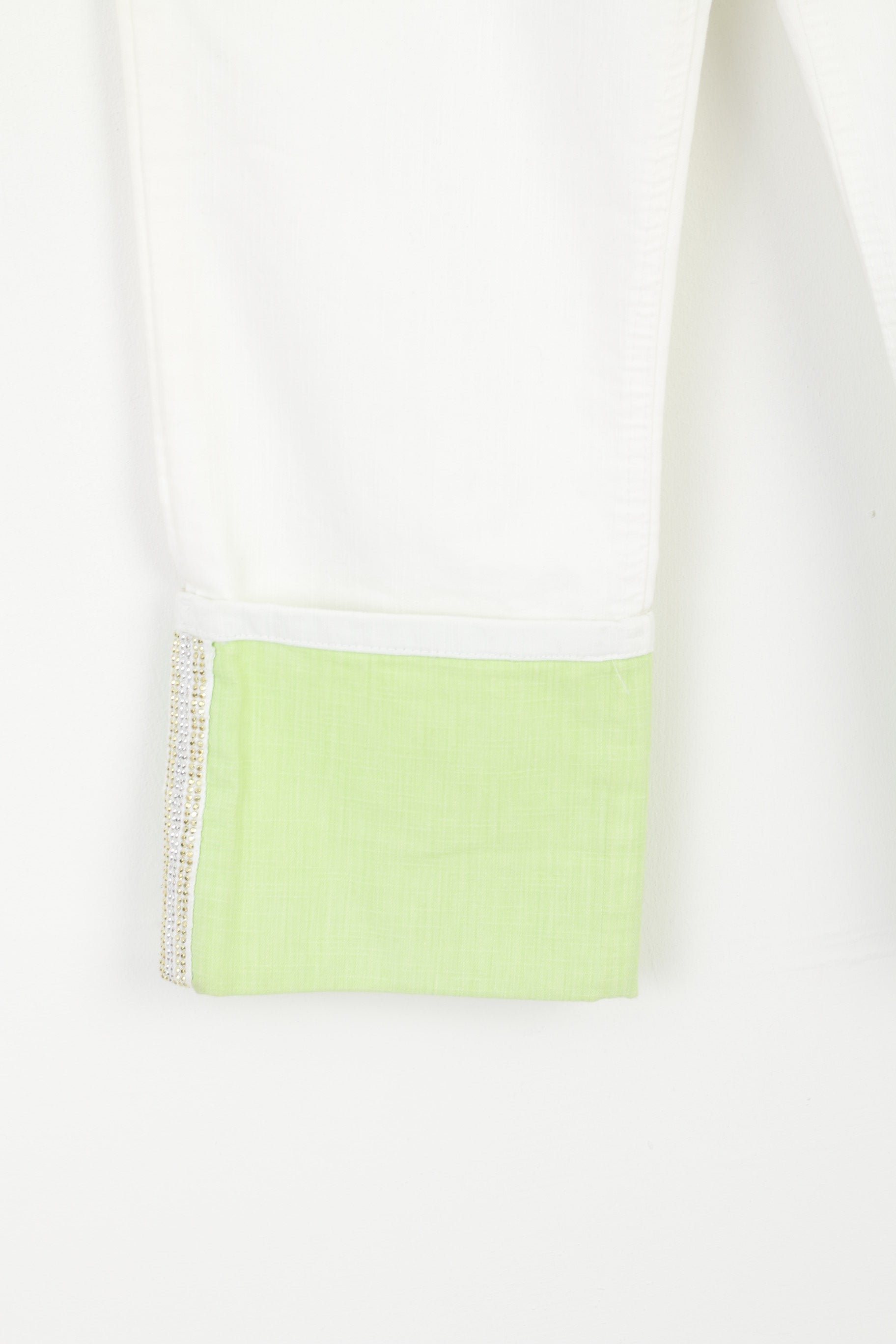 CRO Jeans Women 33 Cropped Trousers Cream Green Cotton Lycra Crocodile Capri Pants