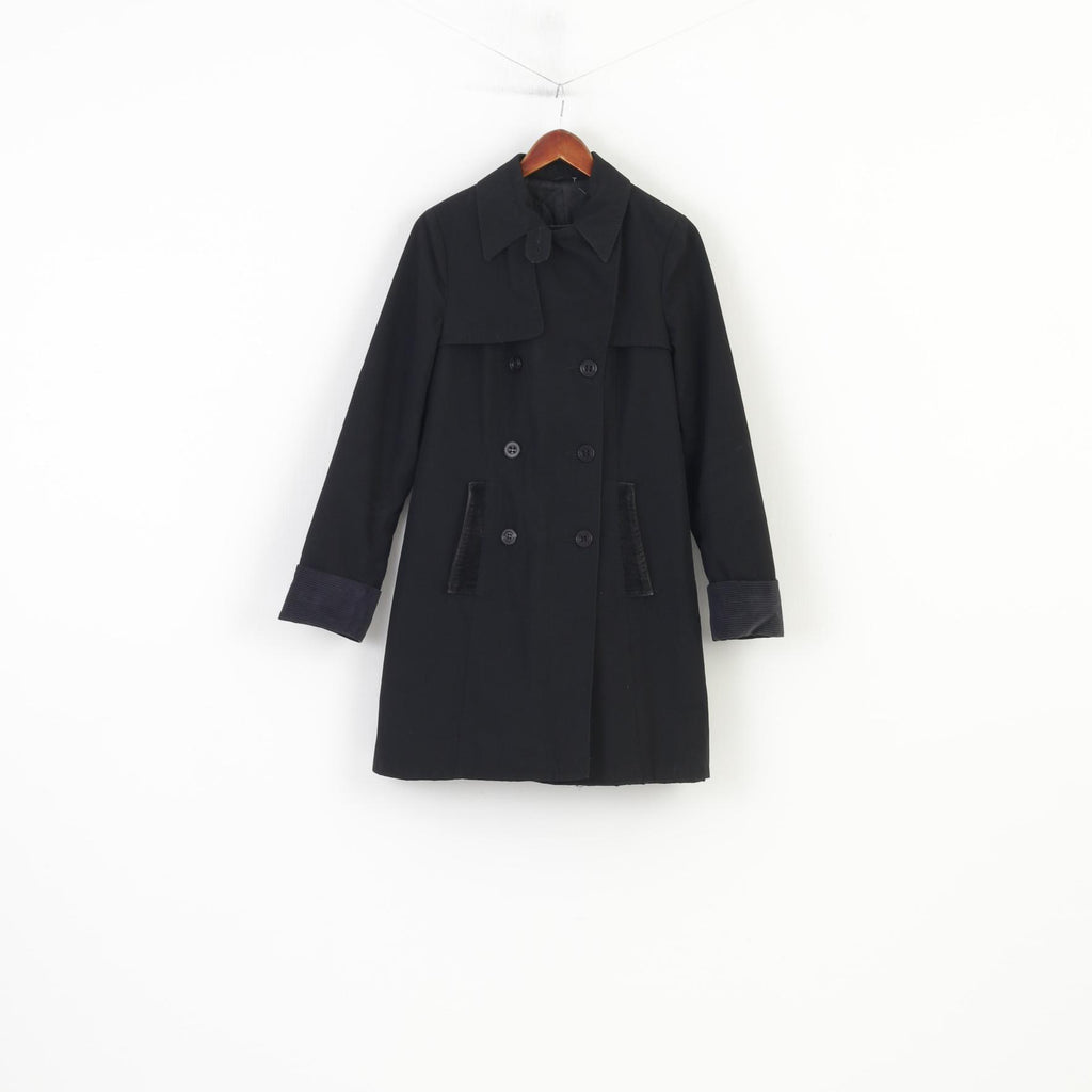 Fenno-Sport Women 38 M Coat Padded Black Double Breasted Trench Vintage Collar Pockets Jacket Top