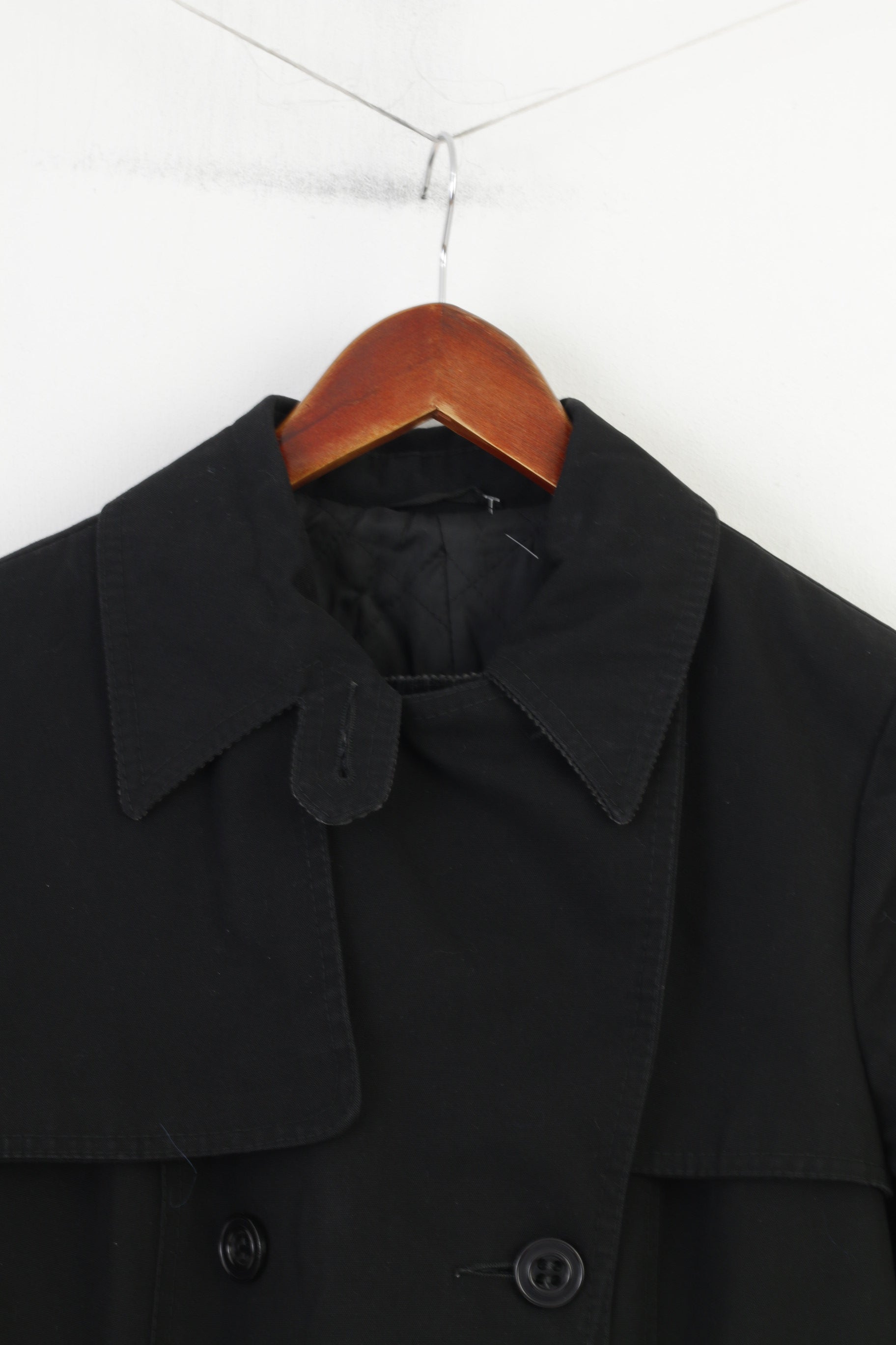 Fenno-Sport Women 38 M Coat Padded Black Double Breasted Trench Vintage Collar Pockets Jacket Top