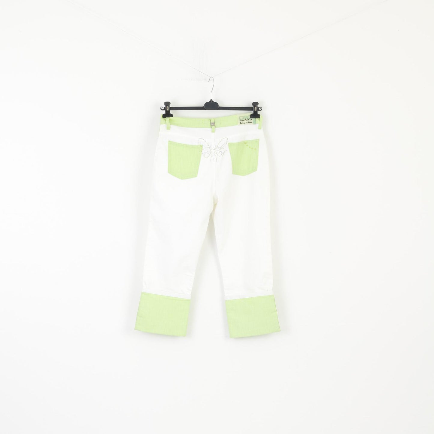 CRO Jeans Donna 33 Pantaloni Cropped Pantaloni Capri in Coccodrillo di Coccodrillo di Lycra di Cotone Verde Crema