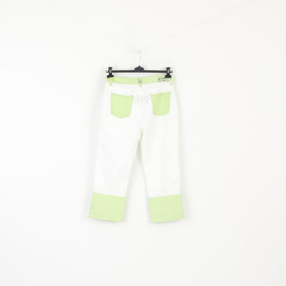CRO Jeans Women 33 Cropped Trousers Cream Green Cotton Lycra Crocodile Capri Pants