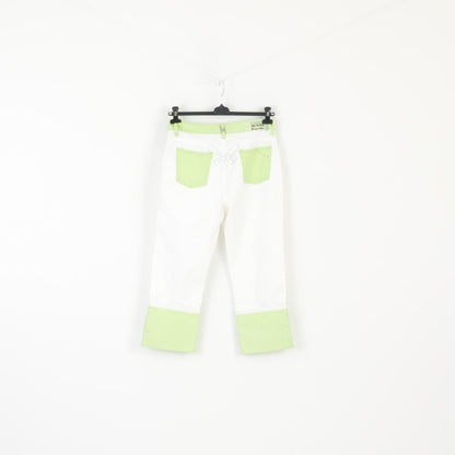 CRO Jeans Donna 33 Pantaloni Cropped Pantaloni Capri in Coccodrillo di Coccodrillo di Lycra di Cotone Verde Crema