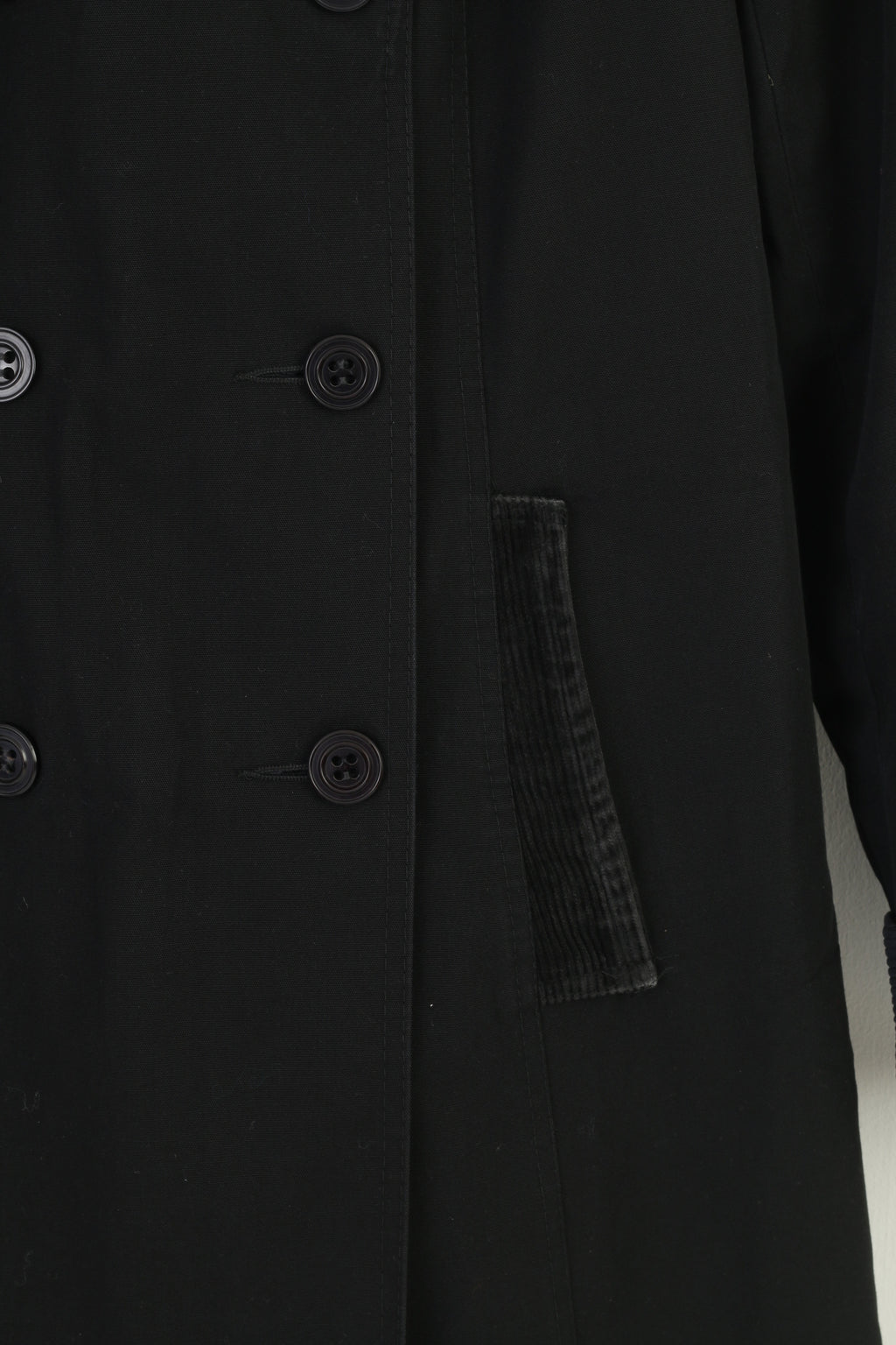 Fenno-Sport Women 38 M Coat Padded Black Double Breasted Trench Vintage Collar Pockets Jacket Top