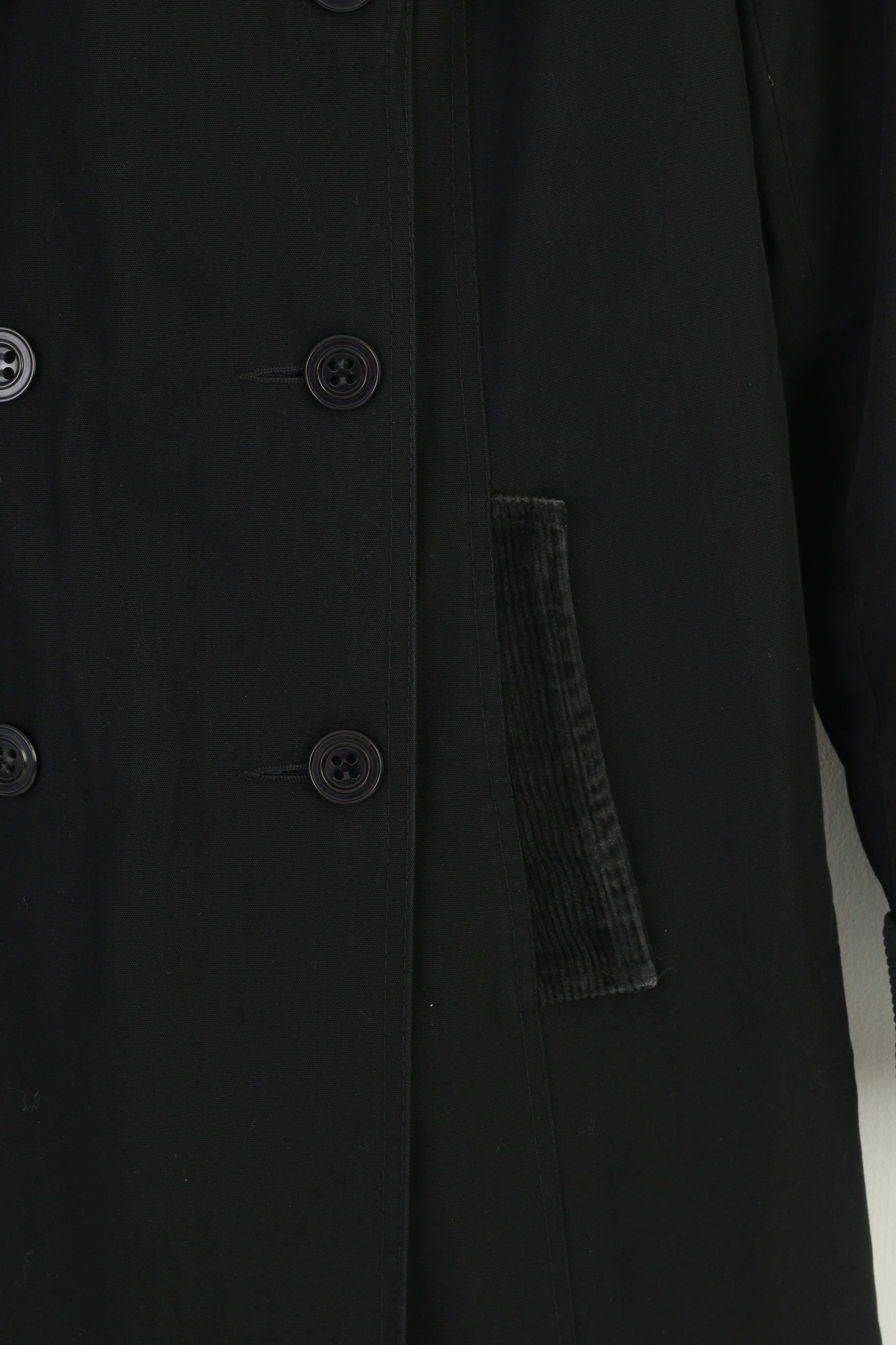 Fenno-Sport Women 38 M Coat Padded Black Double Breasted Trench Vintage Collar Pockets Jacket Top