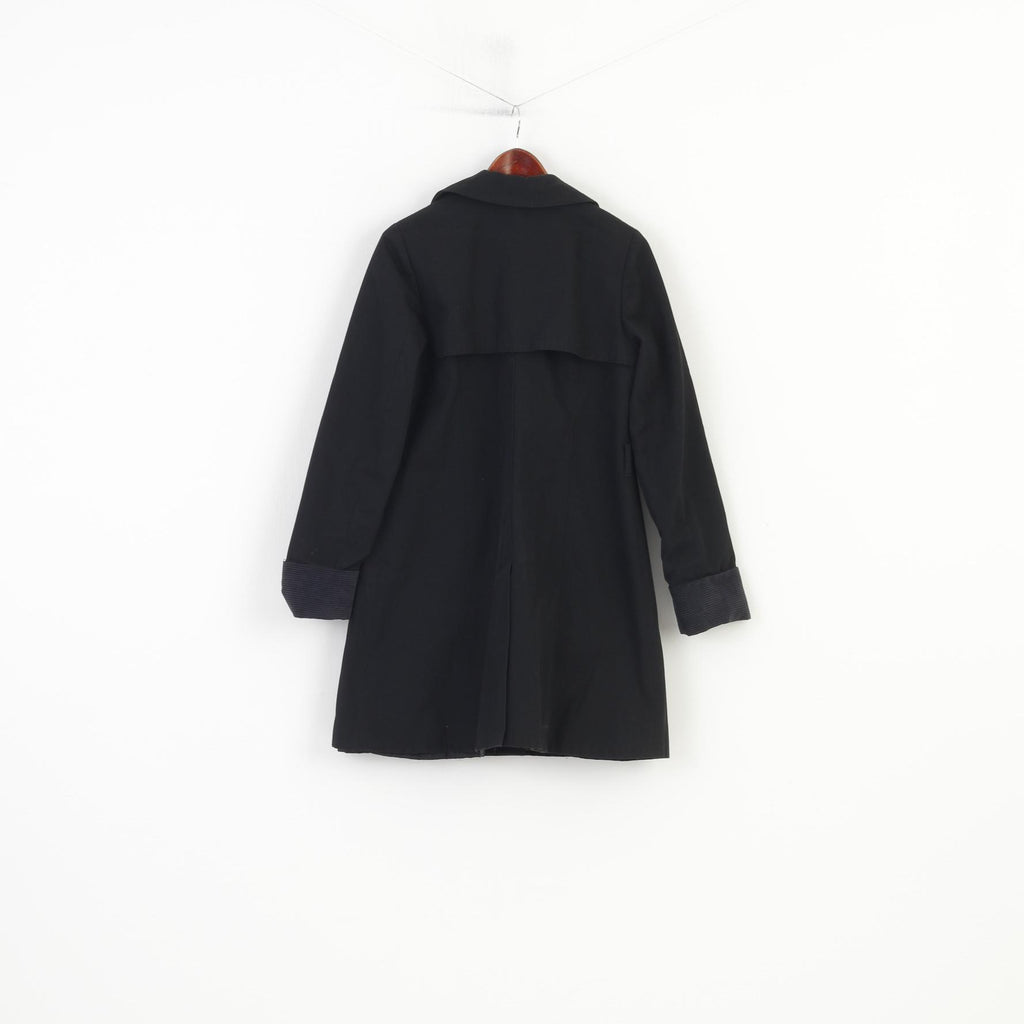 Fenno-Sport Women 38 M Coat Padded Black Double Breasted Trench Vintage Collar Pockets Jacket Top