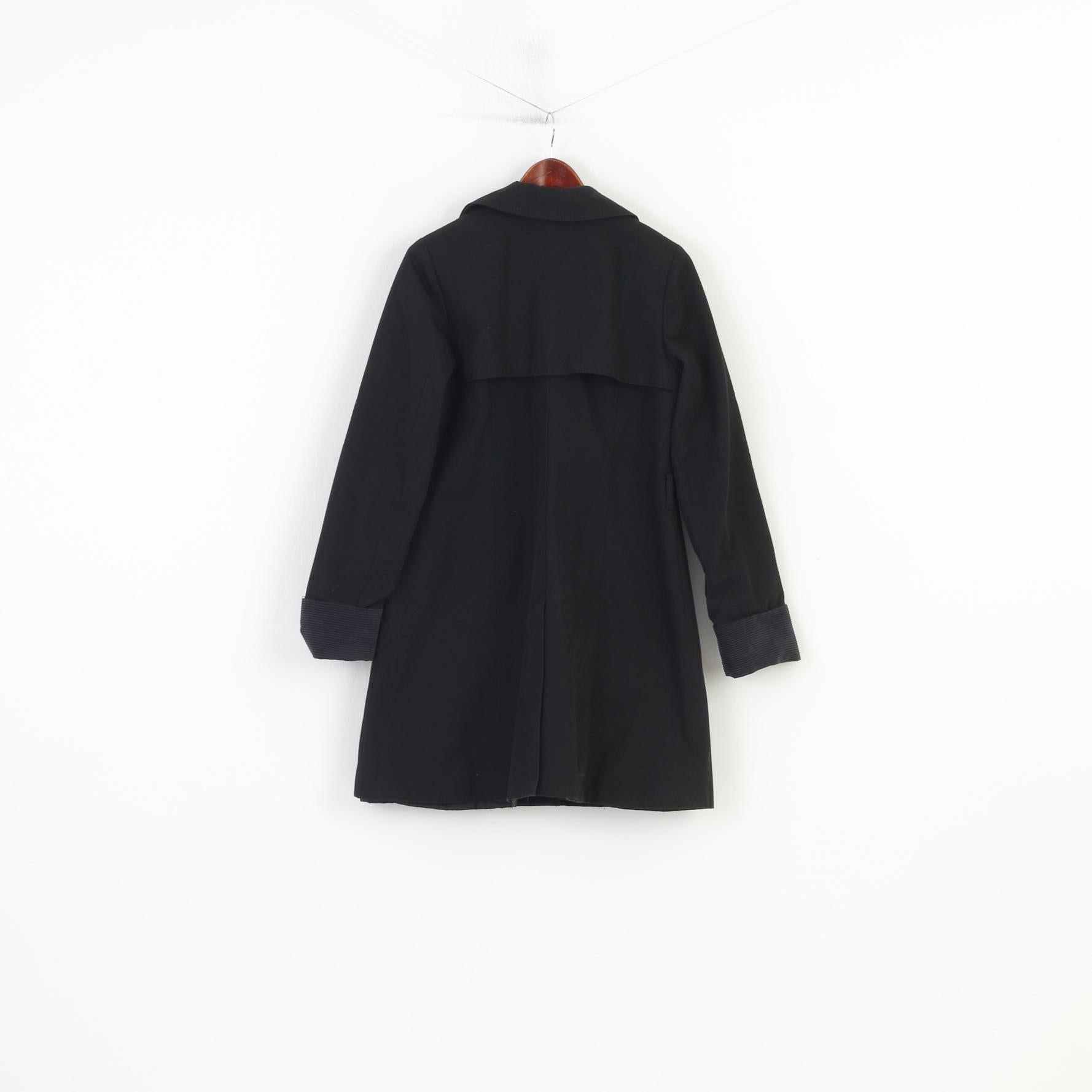Fenno-Sport Women 38 M Coat Padded Black Double Breasted Trench Vintage Collar Pockets Jacket Top