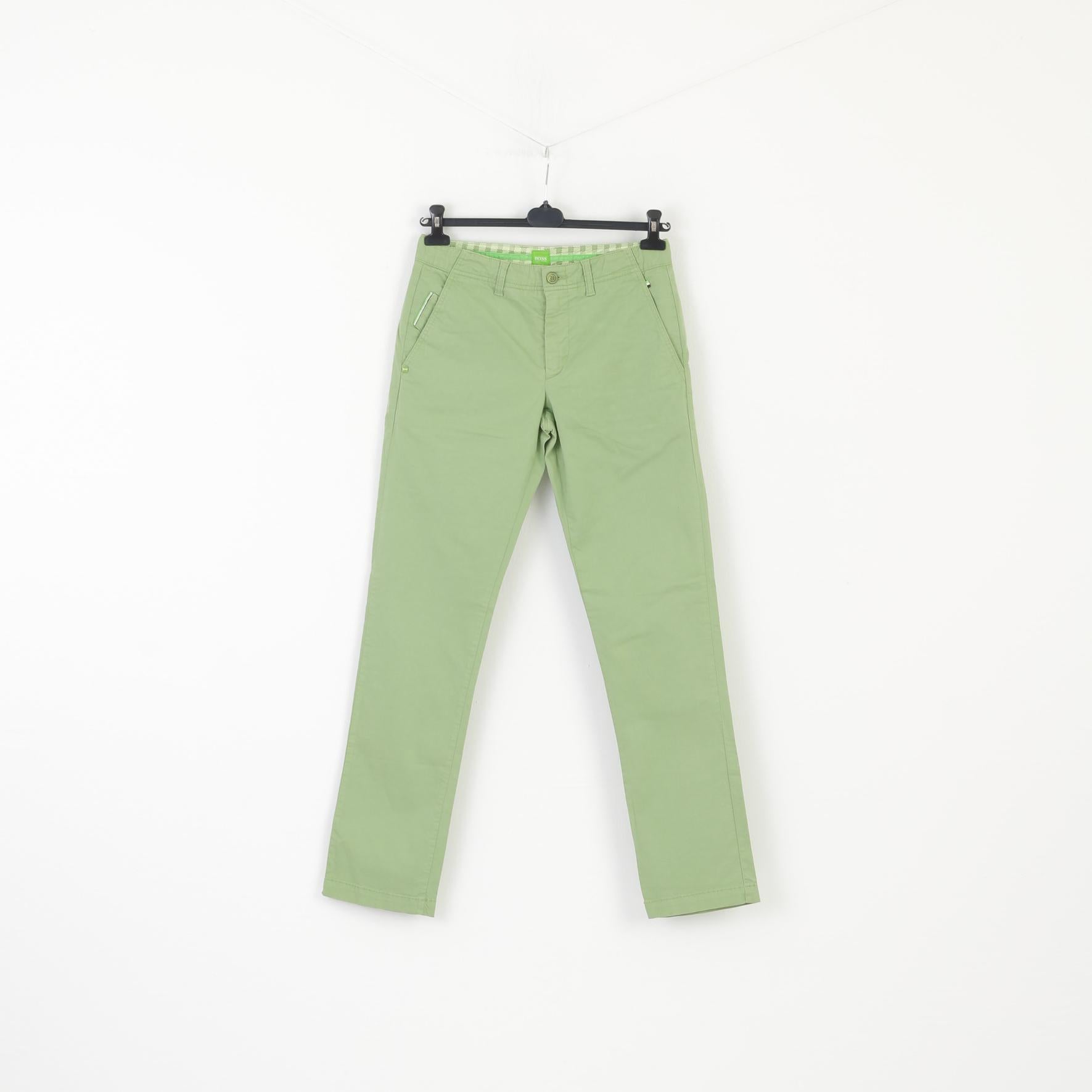Hugo Boss Men 30 46 Trousers Green Cotton Lakany-D Slim Fit Casual Pants