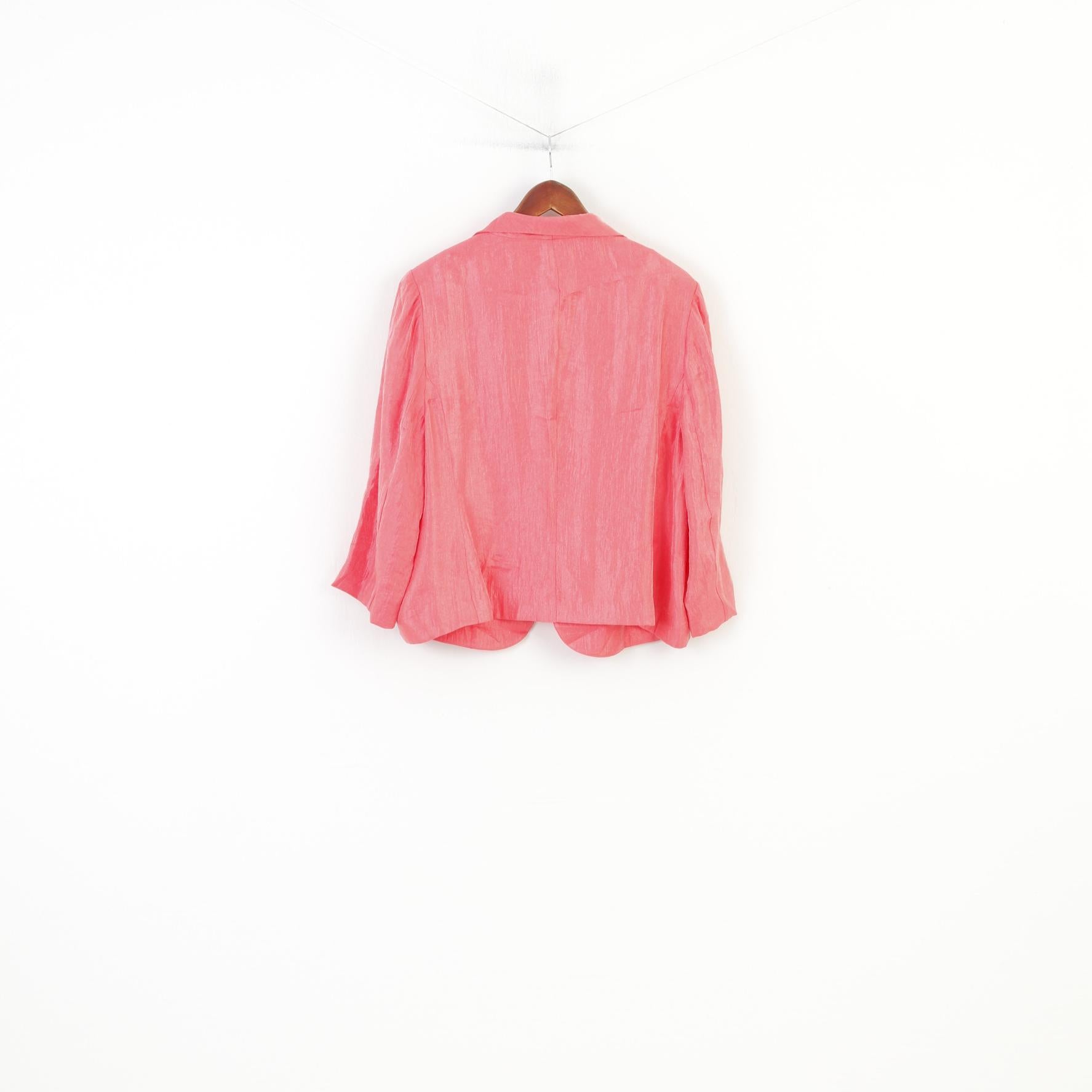 Vintage Women XL Blazer Shiny Pink Shoulder Pads Jacket 7/8 Sleeve Wedding Party Vintage  Top