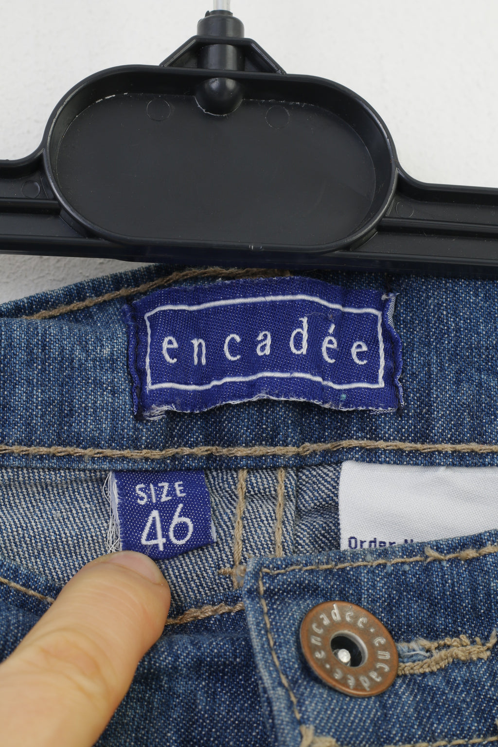 Encadee Women 46 Trousers Denim Jeans Blue Cotton Vintage Classic Pants