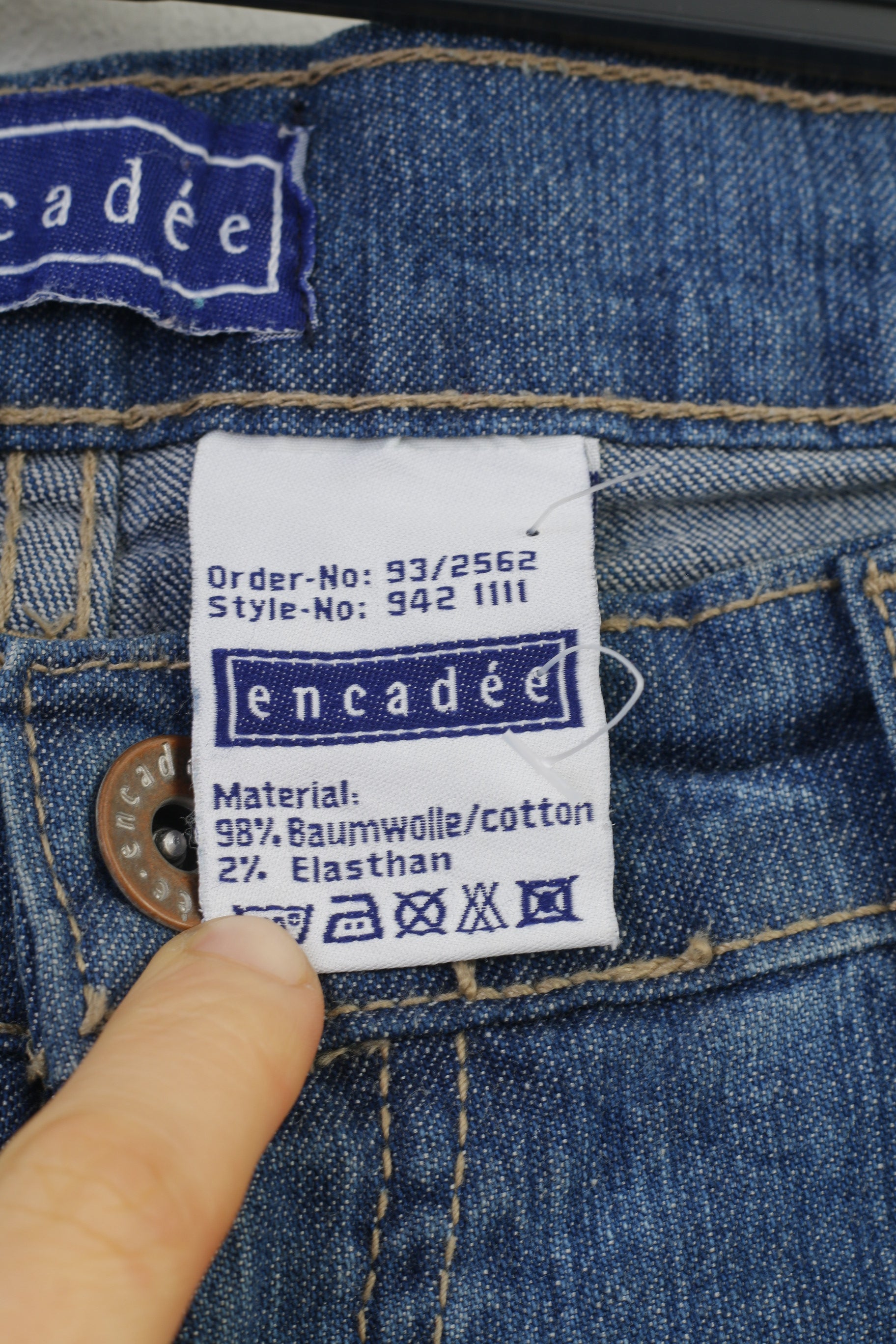 Encadee Women 46 Trousers Denim Jeans Blue Cotton Vintage Classic Pants