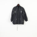 Vintage Women XL Jacket Black Shoulder Pads Full Zipper Nylon Waterproof Padded Vintage Embroidery Top 