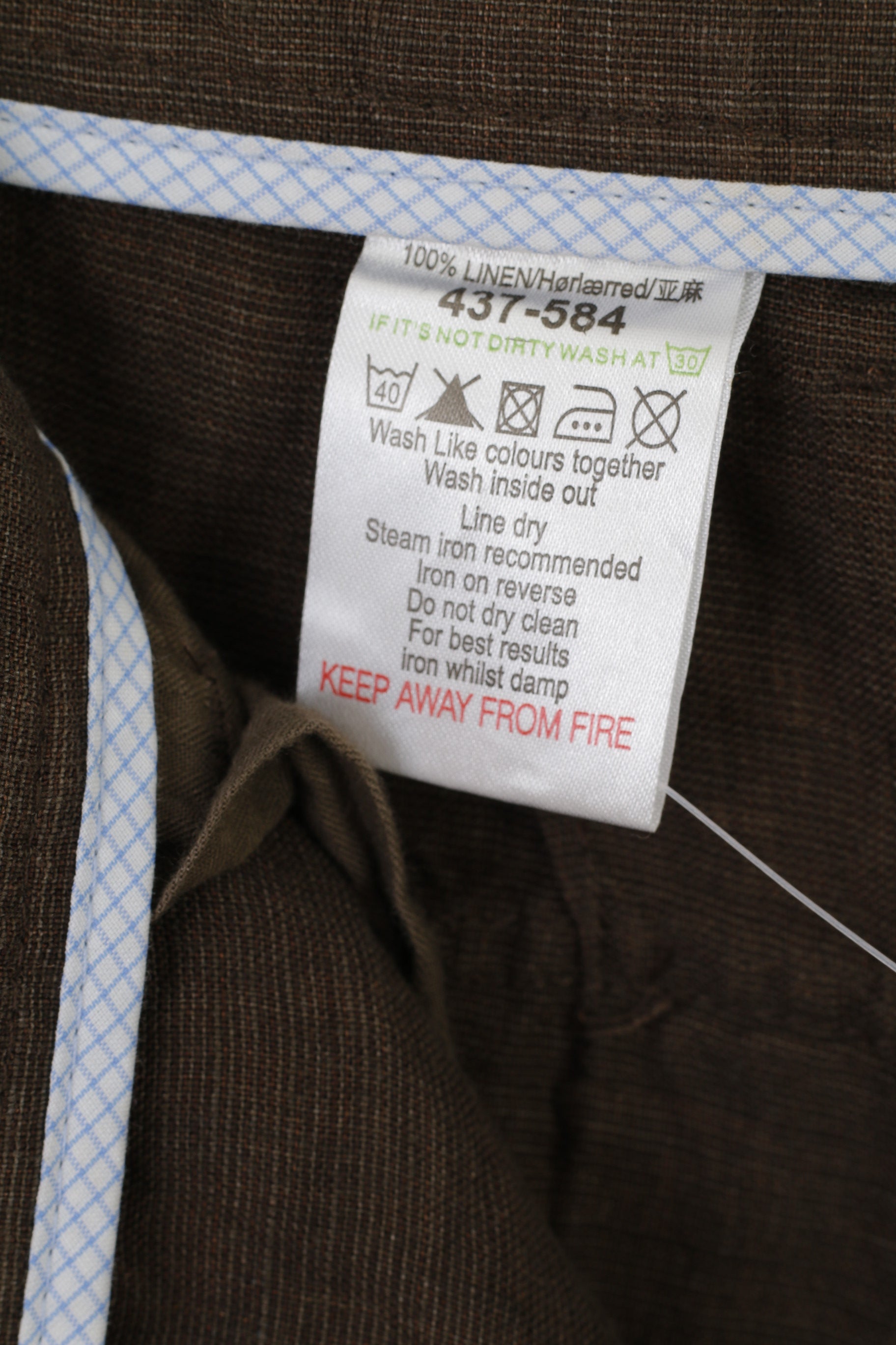 Suivant Hommes 38 Pantalons Marron 100% Lin Poches Pantalons Décontractés D'été