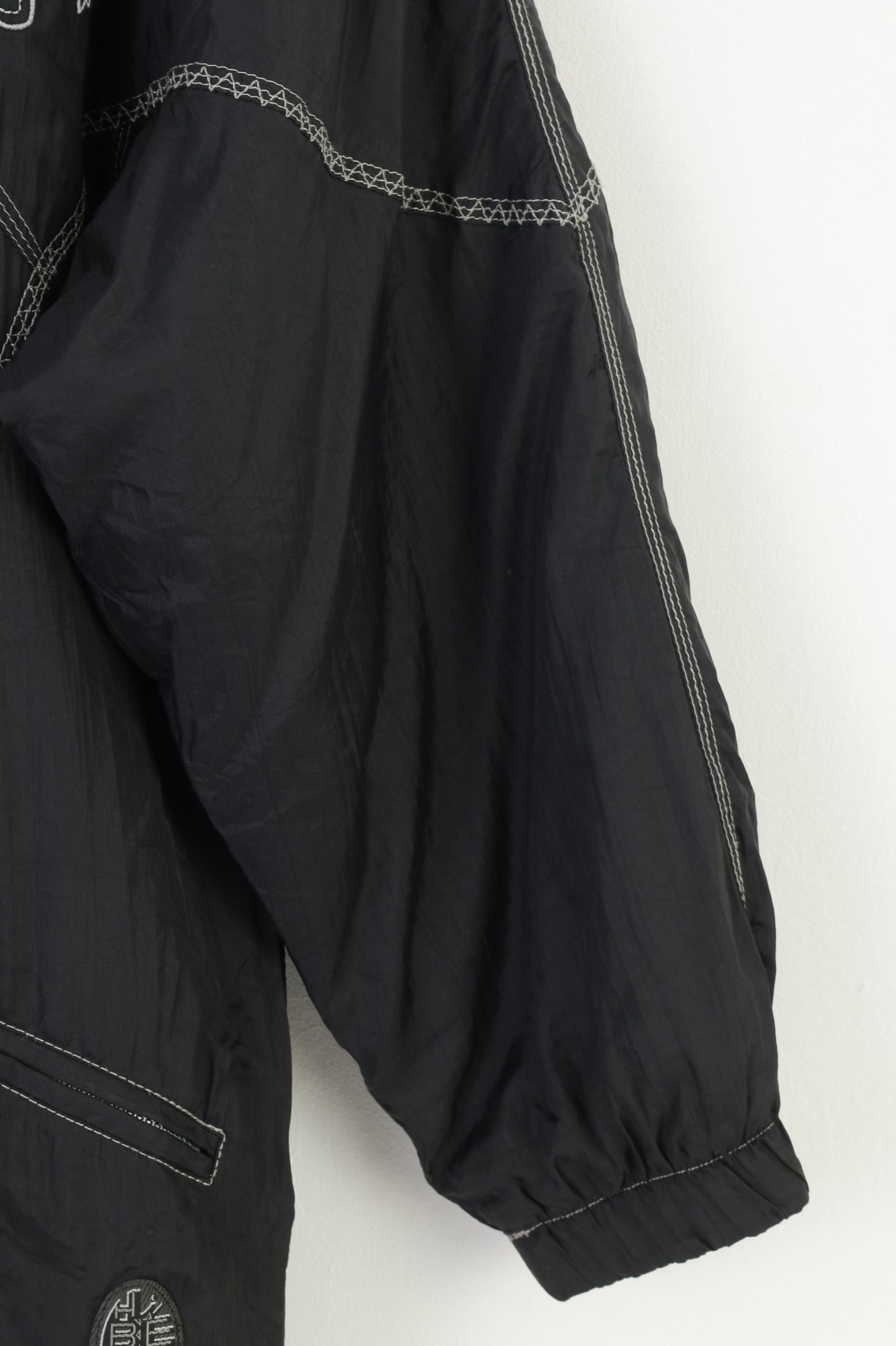 Veste Vintage XL pour femmes, épaulettes noires, fermeture éclair complète, en Nylon, imperméable, rembourré, haut brodé Vintage