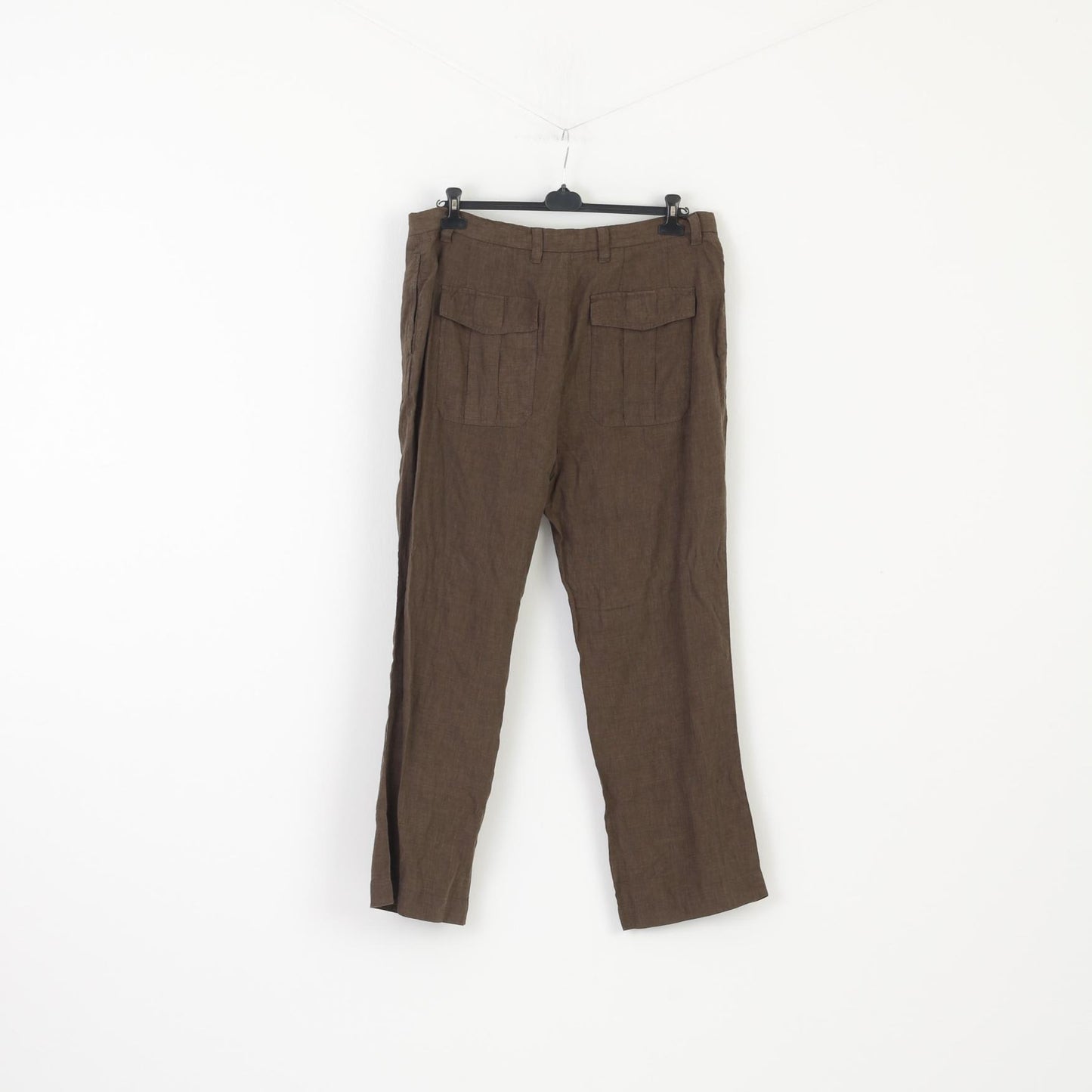 Next Men 38 Trousers Brown 100% Linen Pockets Summer Casual Pants