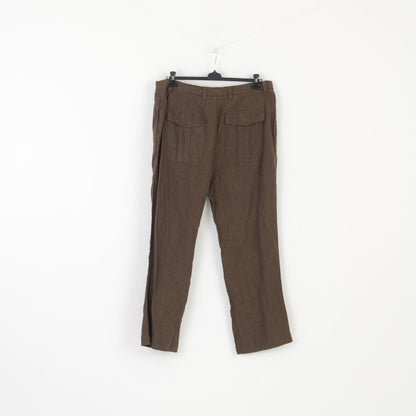 Next Men 38 Trousers Brown 100% Linen Pockets Summer Casual Pants