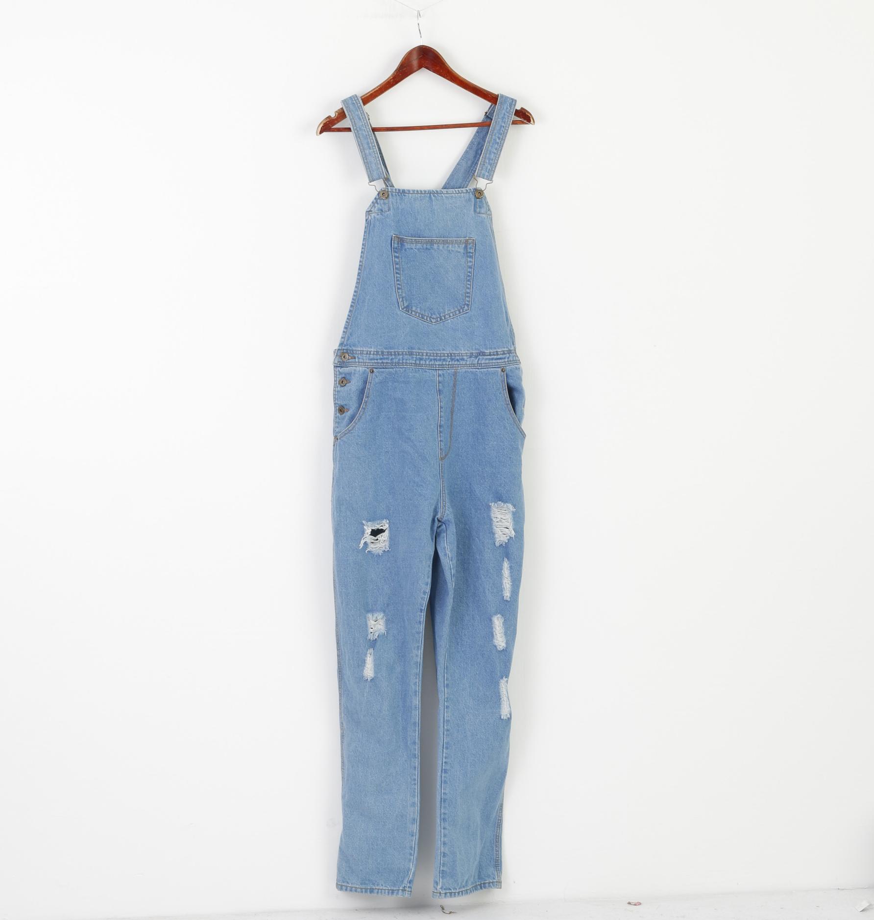 Liquor N Poker Men 34 Dungarees Blue Distressed Denim Overalls Unisex