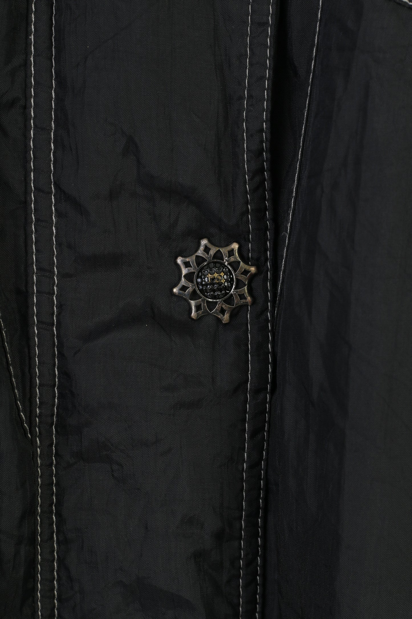 Veste Vintage XL pour femmes, épaulettes noires, fermeture éclair complète, en Nylon, imperméable, rembourré, haut brodé Vintage