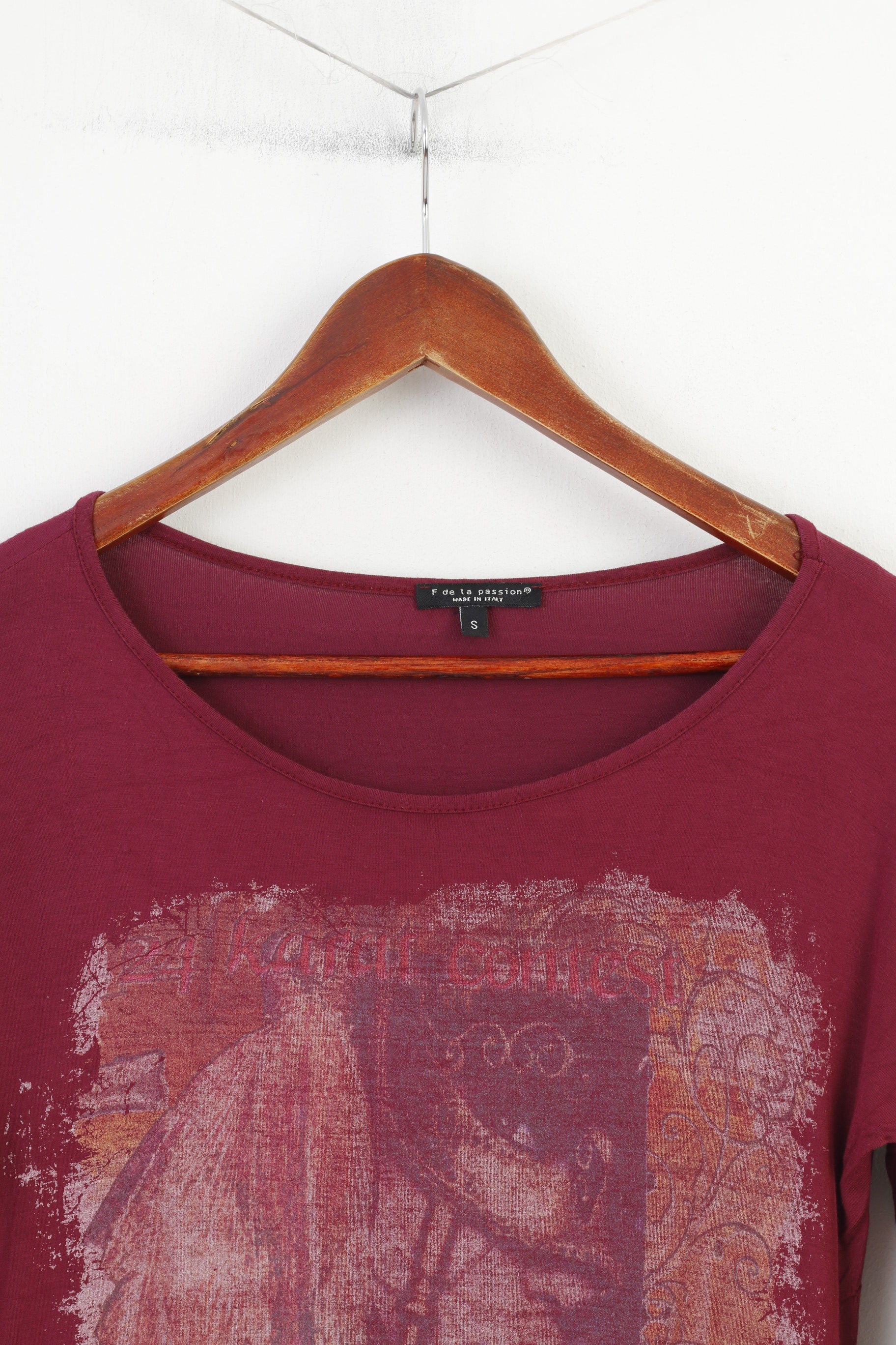 F De La Passion Chemise Femme Manches Longues Bordeaux Violet Élastique Col Rond Haut Graphique