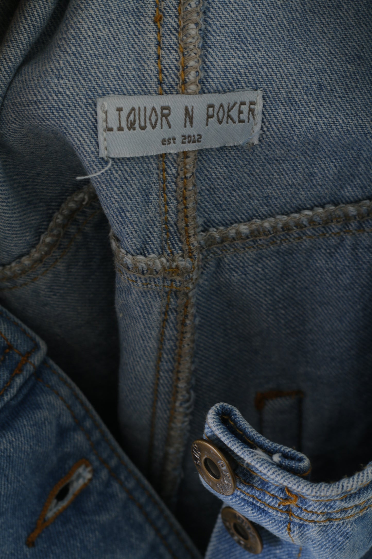 Liquor N Poker Men 34 Dungarees Blue Distressed Denim Overalls Unisex