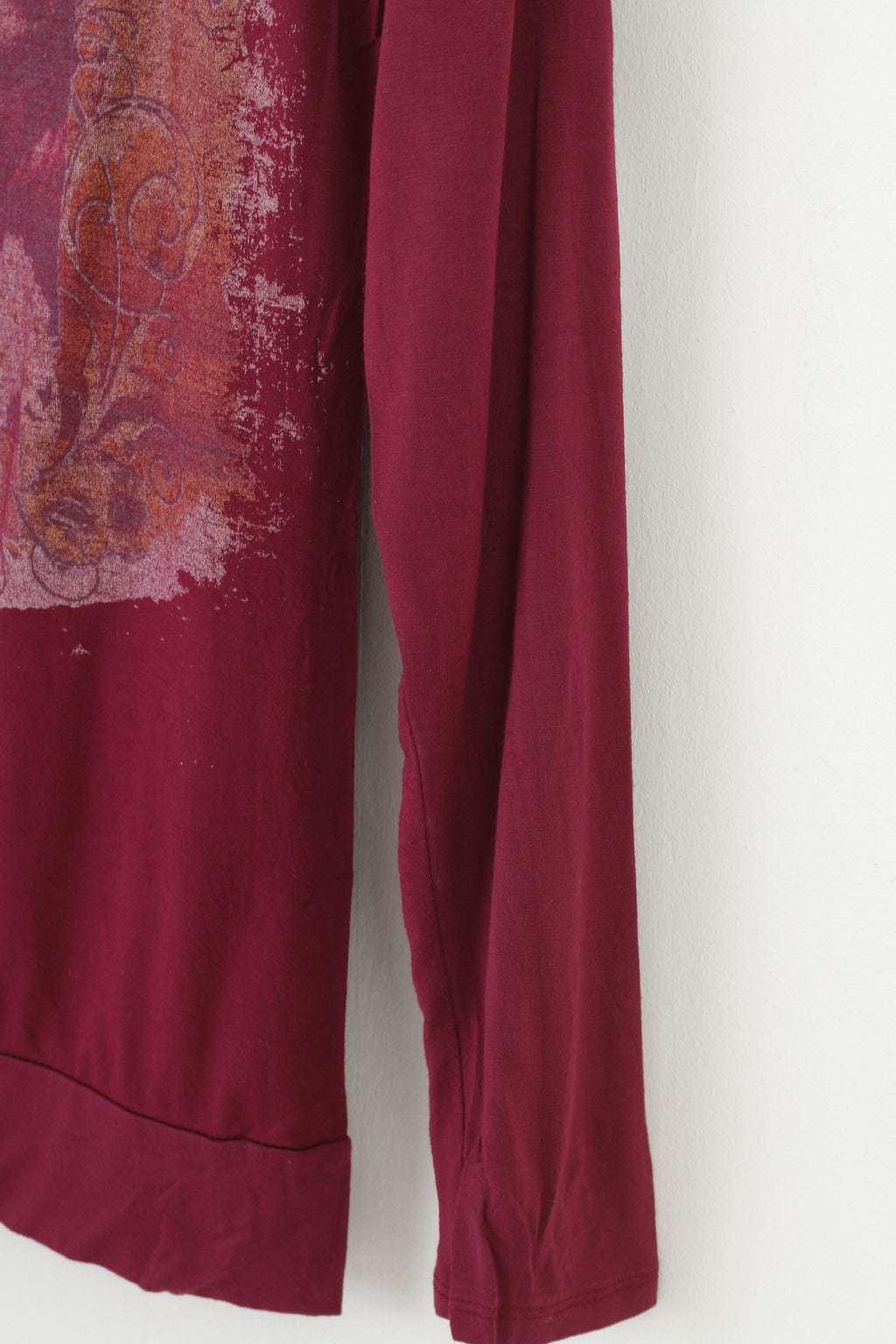 F De La Passion Chemise Femme Manches Longues Bordeaux Violet Élastique Col Rond Haut Graphique