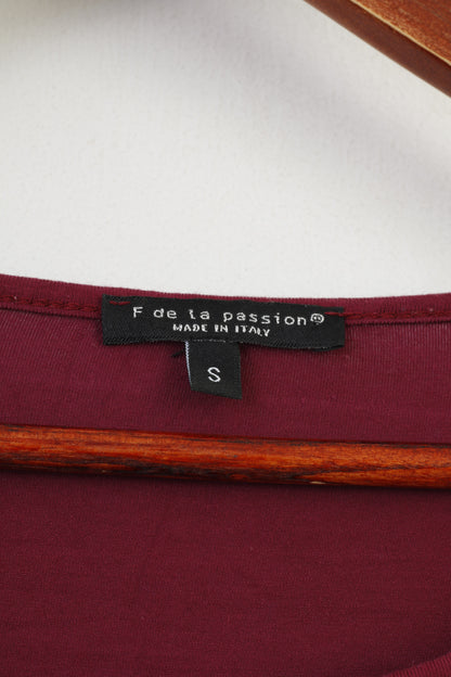 F De La Passion Maglietta da donna a maniche lunghe bordeaux viola elastico girocollo con grafica
