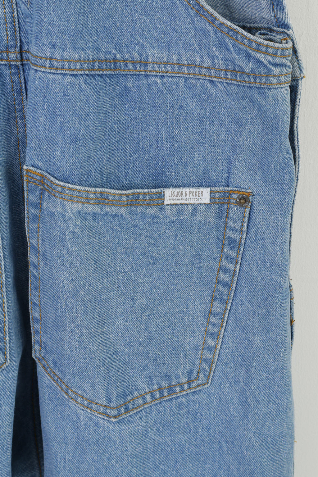 Liquor N Poker Salopette en denim vieilli bleu pour homme 34 unisexe